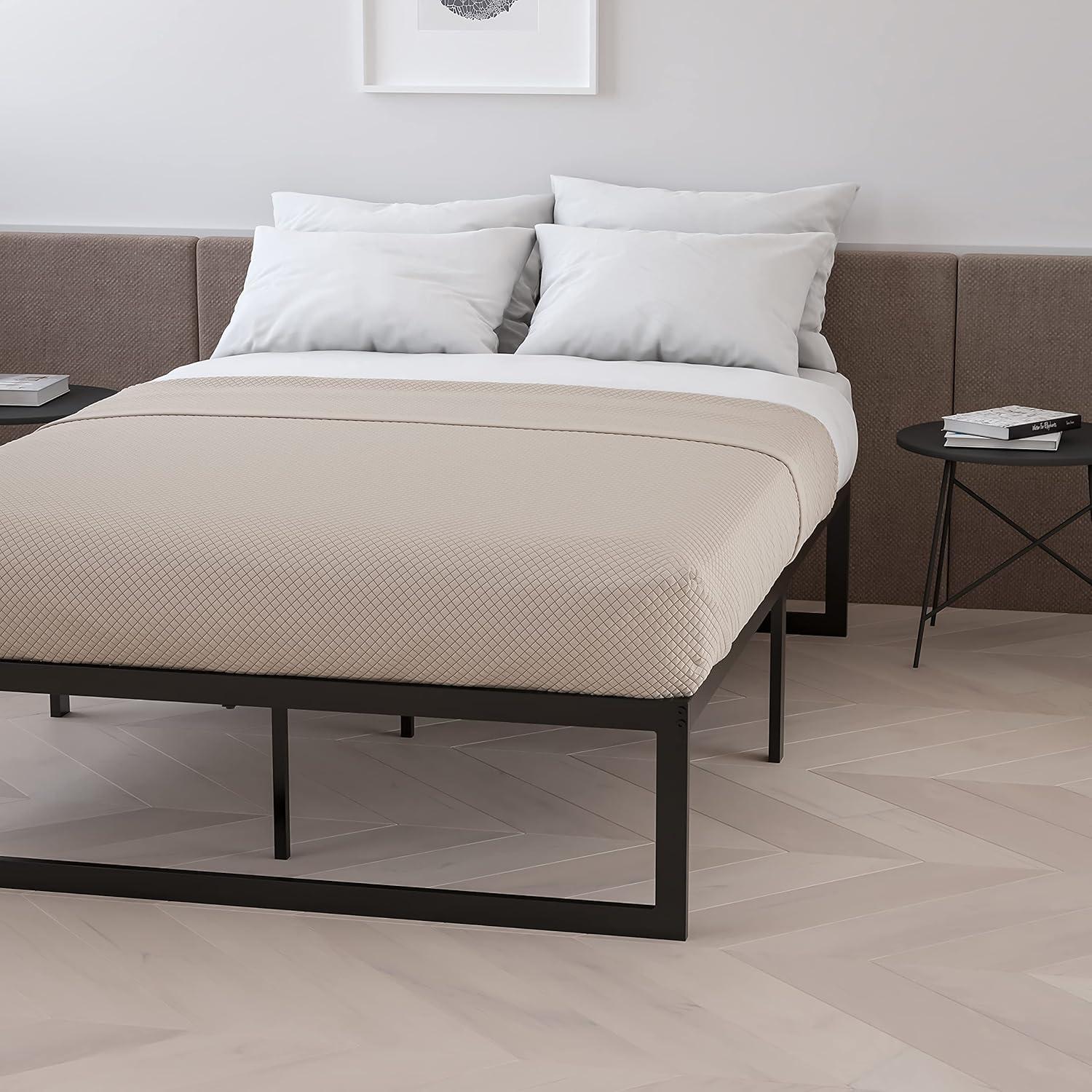 imageFlash Furniture Lana 14 Inch Metal Platform Bed Frame No Box Spring Needed with Steel Slat Support and Quick Lock Functionality FullTwin