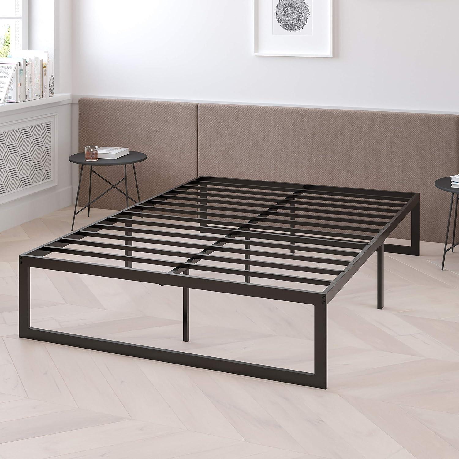 imageFlash Furniture Lana 14 Inch Metal Platform Bed Frame No Box Spring Needed with Steel Slat Support and Quick Lock Functionality FullTwin