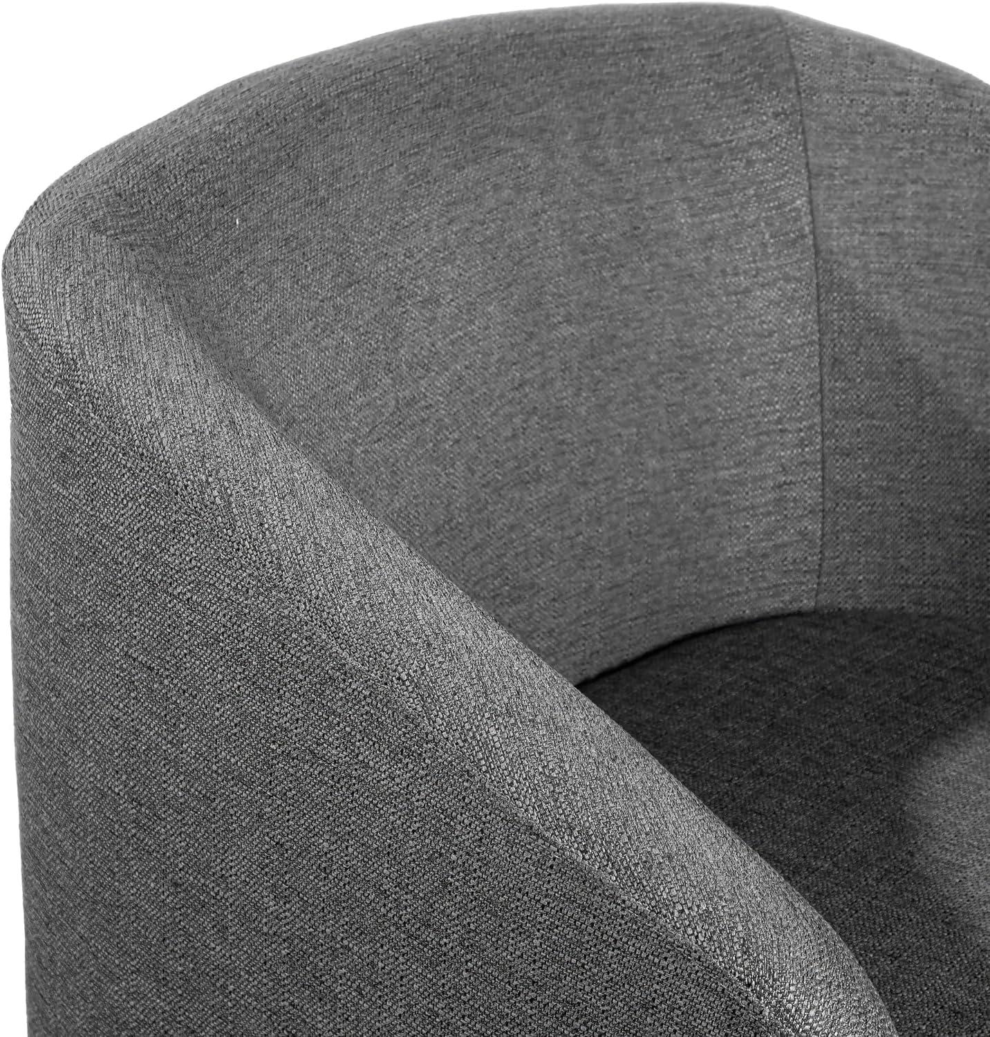 imageFlash Furniture Landon Upholstered Barrel Chair Commercial 360 Swivel Club Style Chair Sloped Armrests Woodgrain Vinyl Wrapped Metal Base Light Gray FabricDark Gray