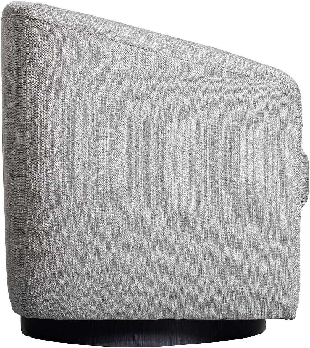 imageFlash Furniture Landon Upholstered Barrel Chair Commercial 360 Swivel Club Style Chair Sloped Armrests Woodgrain Vinyl Wrapped Metal Base Light Gray FabricLight Gray