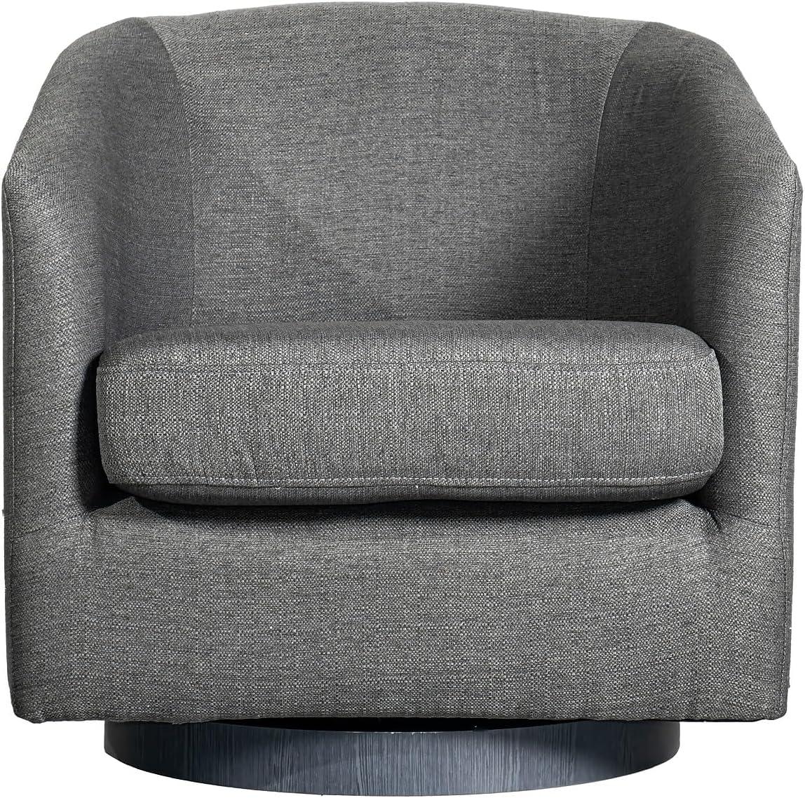 imageFlash Furniture Landon Upholstered Barrel Chair Commercial 360 Swivel Club Style Chair Sloped Armrests Woodgrain Vinyl Wrapped Metal Base Light Gray FabricDark Gray