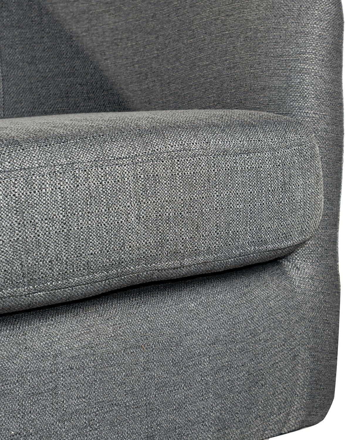 imageFlash Furniture Landon Upholstered Barrel Chair Commercial 360 Swivel Club Style Chair Sloped Armrests Woodgrain Vinyl Wrapped Metal Base Light Gray FabricDark Gray