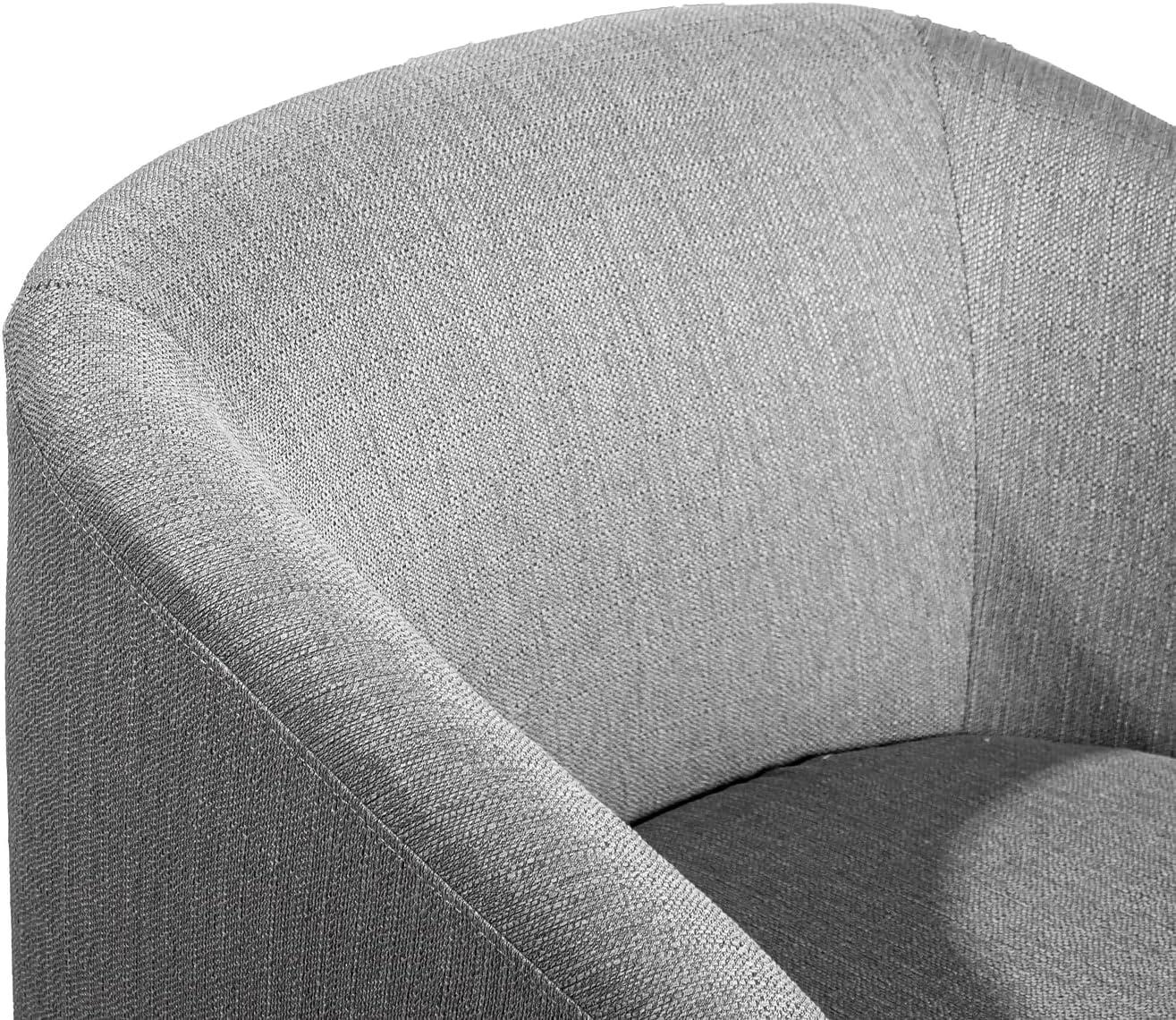 imageFlash Furniture Landon Upholstered Barrel Chair Commercial 360 Swivel Club Style Chair Sloped Armrests Woodgrain Vinyl Wrapped Metal Base Light Gray FabricLight Gray
