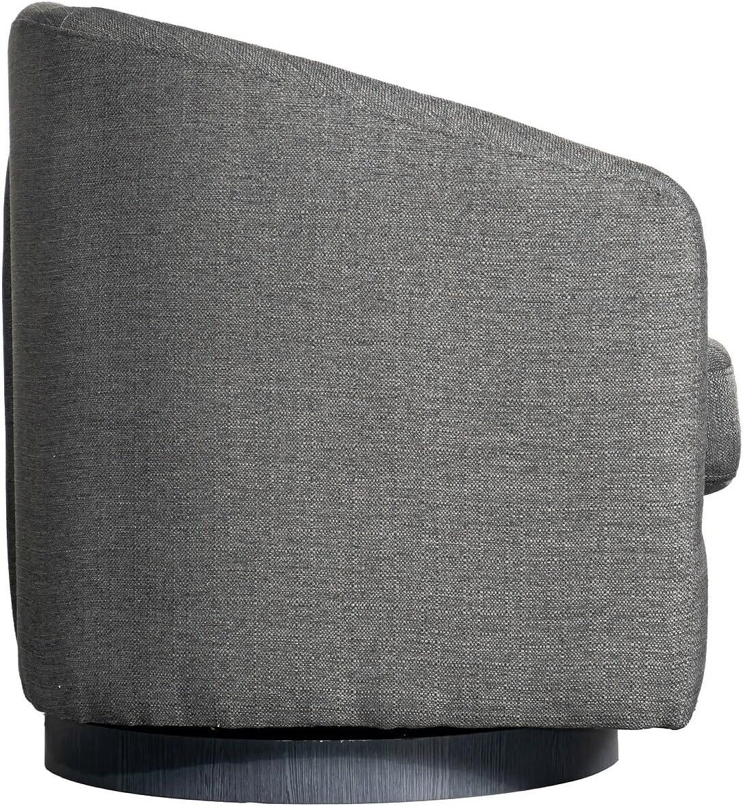 imageFlash Furniture Landon Upholstered Barrel Chair Commercial 360 Swivel Club Style Chair Sloped Armrests Woodgrain Vinyl Wrapped Metal Base Light Gray FabricDark Gray