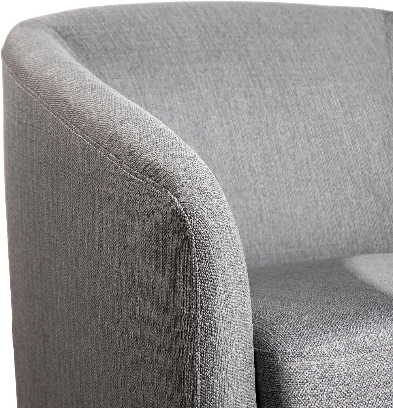 imageFlash Furniture Landon Upholstered Barrel Chair Commercial 360 Swivel Club Style Chair Sloped Armrests Woodgrain Vinyl Wrapped Metal Base Light Gray FabricLight Gray