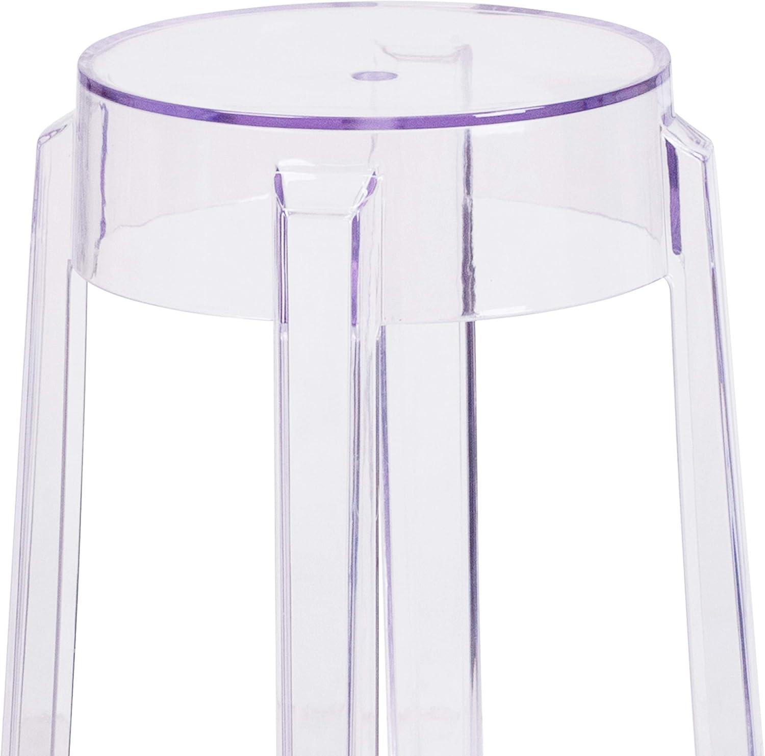 imageFlash Furniture Laney 2575quot IndoorOutdoor Counter Height Transparent Dining Stool with Foot Ring Stackable Ghost Counter Height Stool Transparent