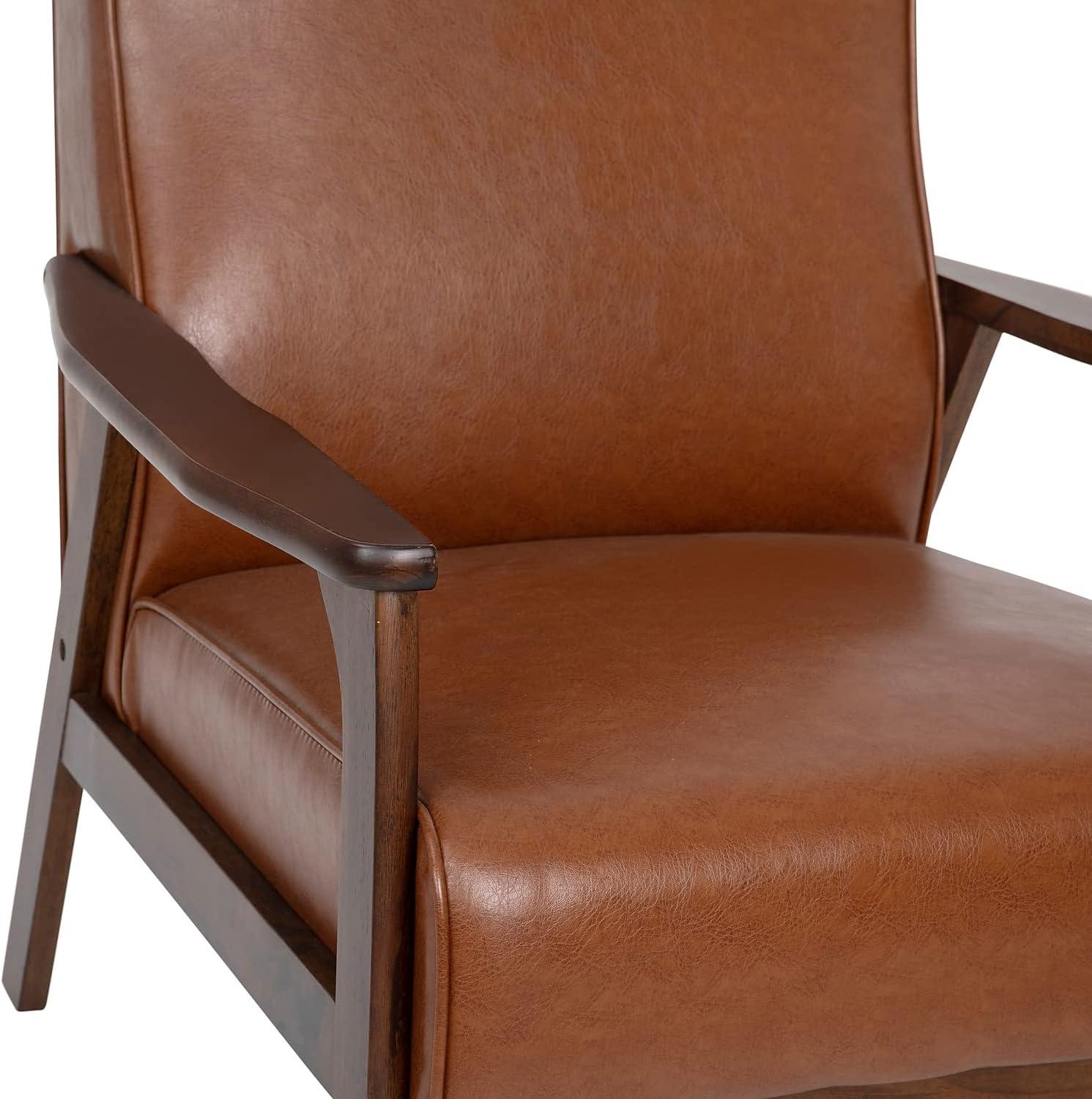 imageFlash Furniture Langston Commercial Mid Century Modern Chair Black LeatherSoft Upholstery Walnut Finish Wooden Frame and Arms Extra Supportive Sinuous SpringsCognac Leathersoft