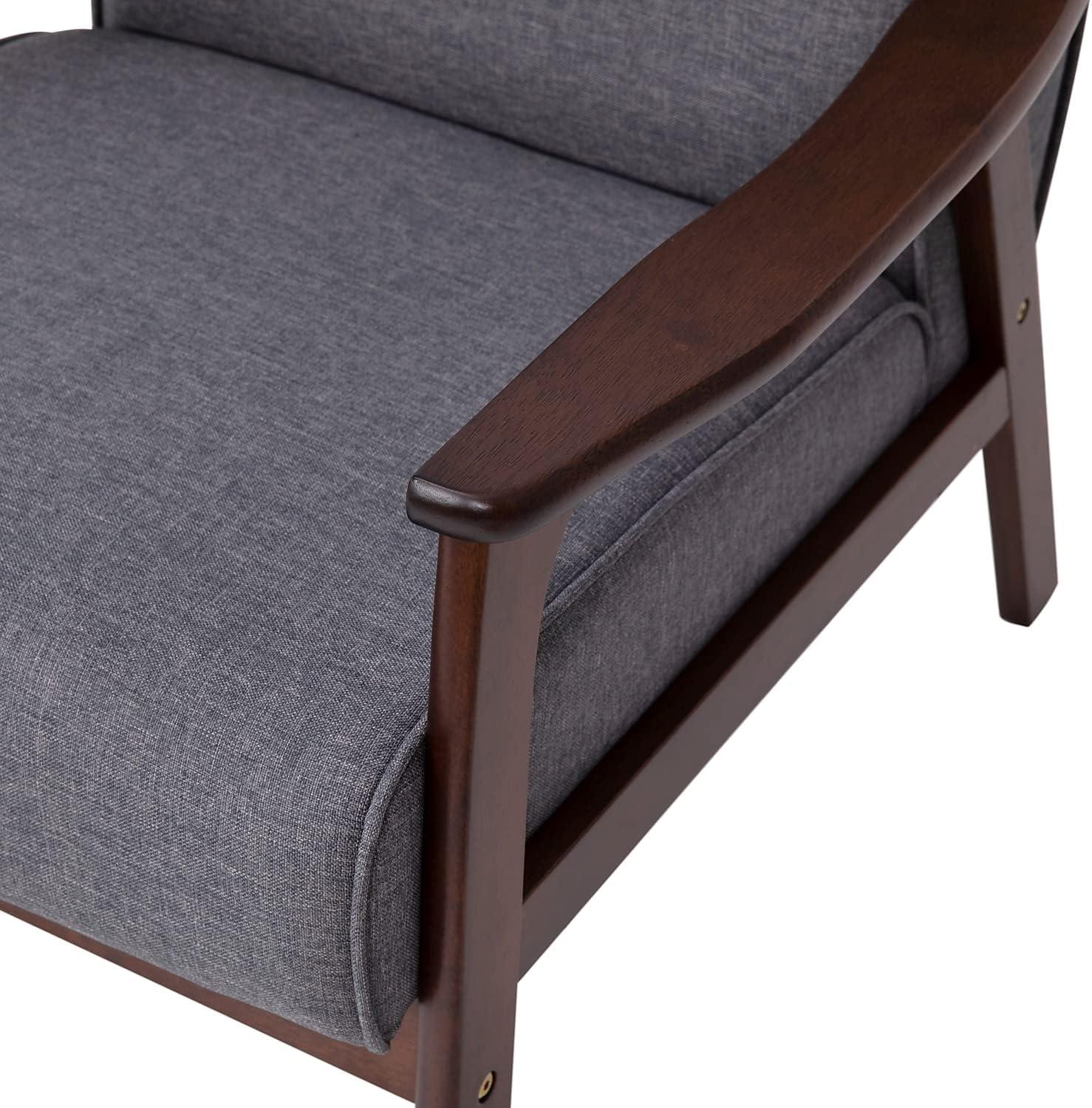 imageFlash Furniture Langston Commercial Mid Century Modern Chair Black LeatherSoft Upholstery Walnut Finish Wooden Frame and Arms Extra Supportive Sinuous SpringsDark Gray Faux Linen