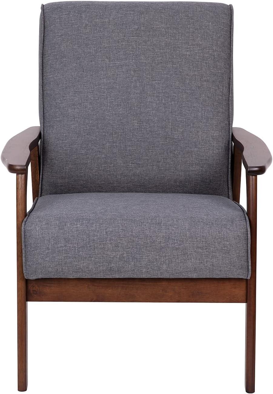 imageFlash Furniture Langston Commercial Mid Century Modern Chair Black LeatherSoft Upholstery Walnut Finish Wooden Frame and Arms Extra Supportive Sinuous SpringsDark Gray Faux Linen
