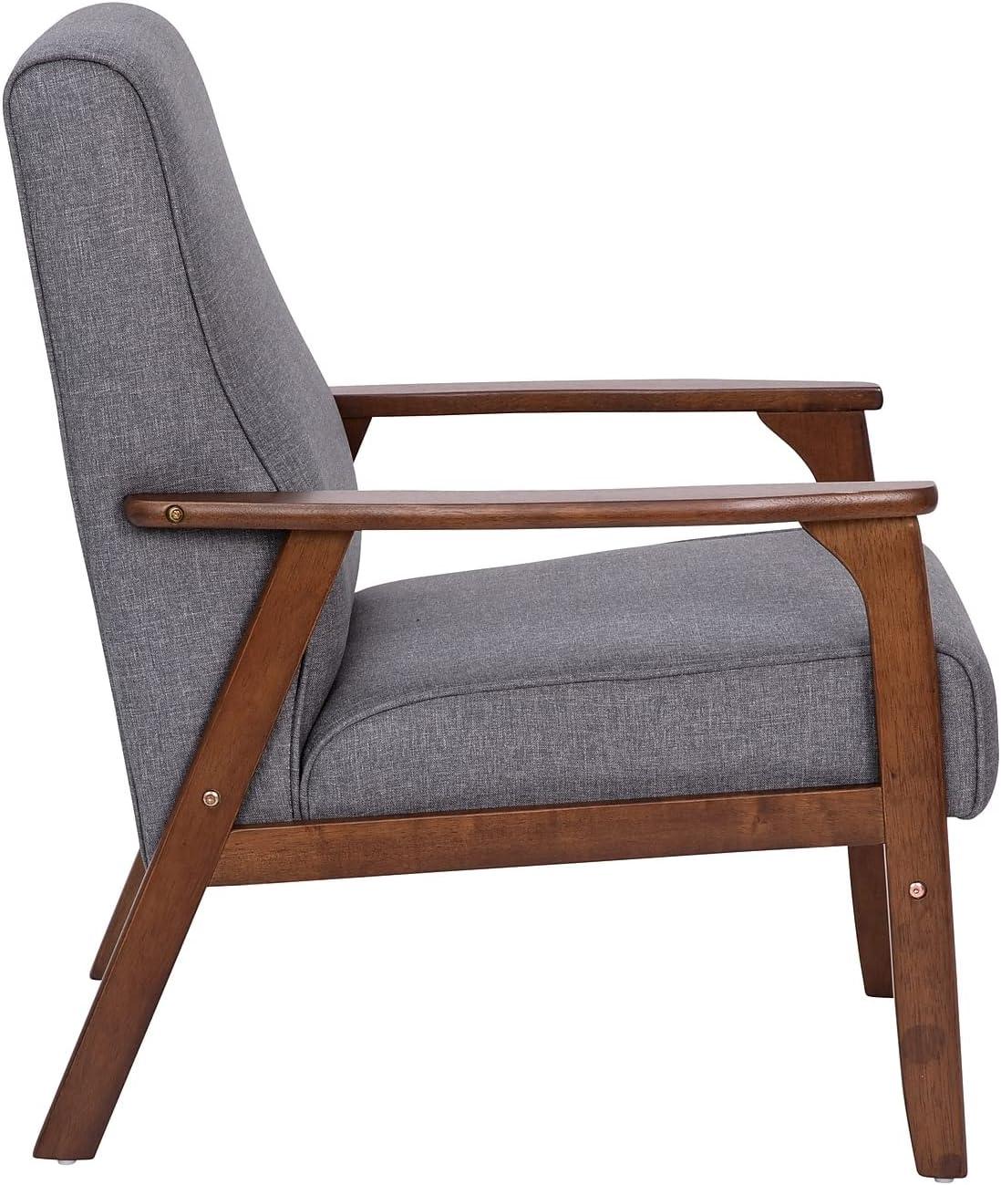 imageFlash Furniture Langston Commercial Mid Century Modern Chair Black LeatherSoft Upholstery Walnut Finish Wooden Frame and Arms Extra Supportive Sinuous SpringsDark Gray Faux Linen