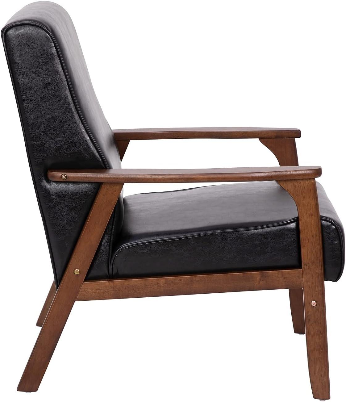 imageFlash Furniture Langston Commercial Mid Century Modern Chair Black LeatherSoft Upholstery Walnut Finish Wooden Frame and Arms Extra Supportive Sinuous SpringsBlack Leathersoft