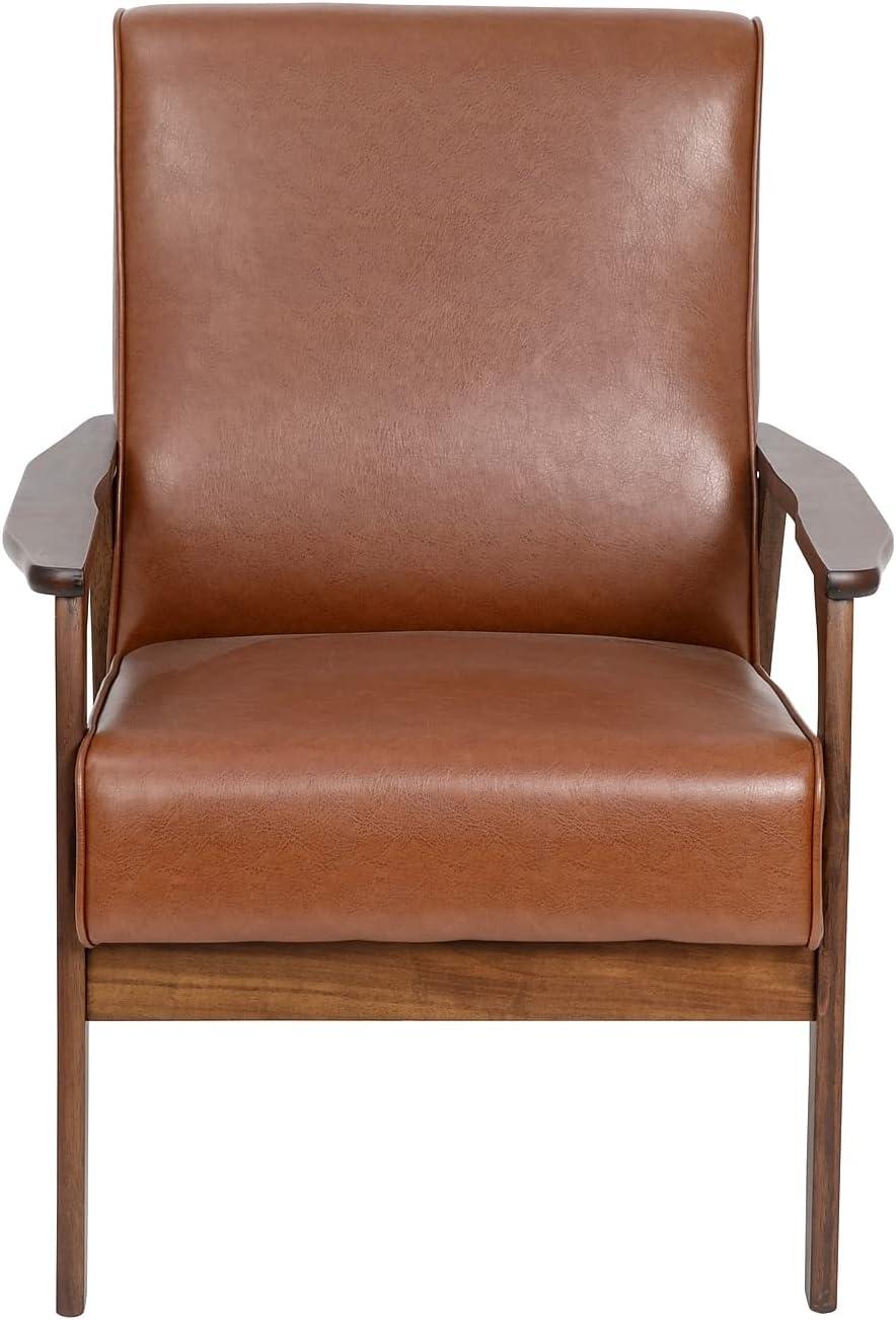 imageFlash Furniture Langston Commercial Mid Century Modern Chair Black LeatherSoft Upholstery Walnut Finish Wooden Frame and Arms Extra Supportive Sinuous SpringsCognac Leathersoft