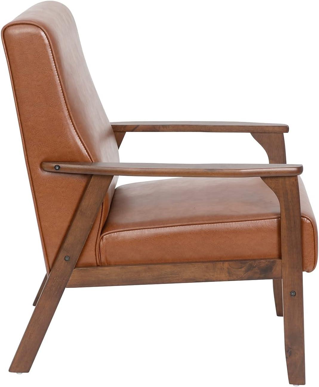 imageFlash Furniture Langston Commercial Mid Century Modern Chair Black LeatherSoft Upholstery Walnut Finish Wooden Frame and Arms Extra Supportive Sinuous SpringsCognac Leathersoft