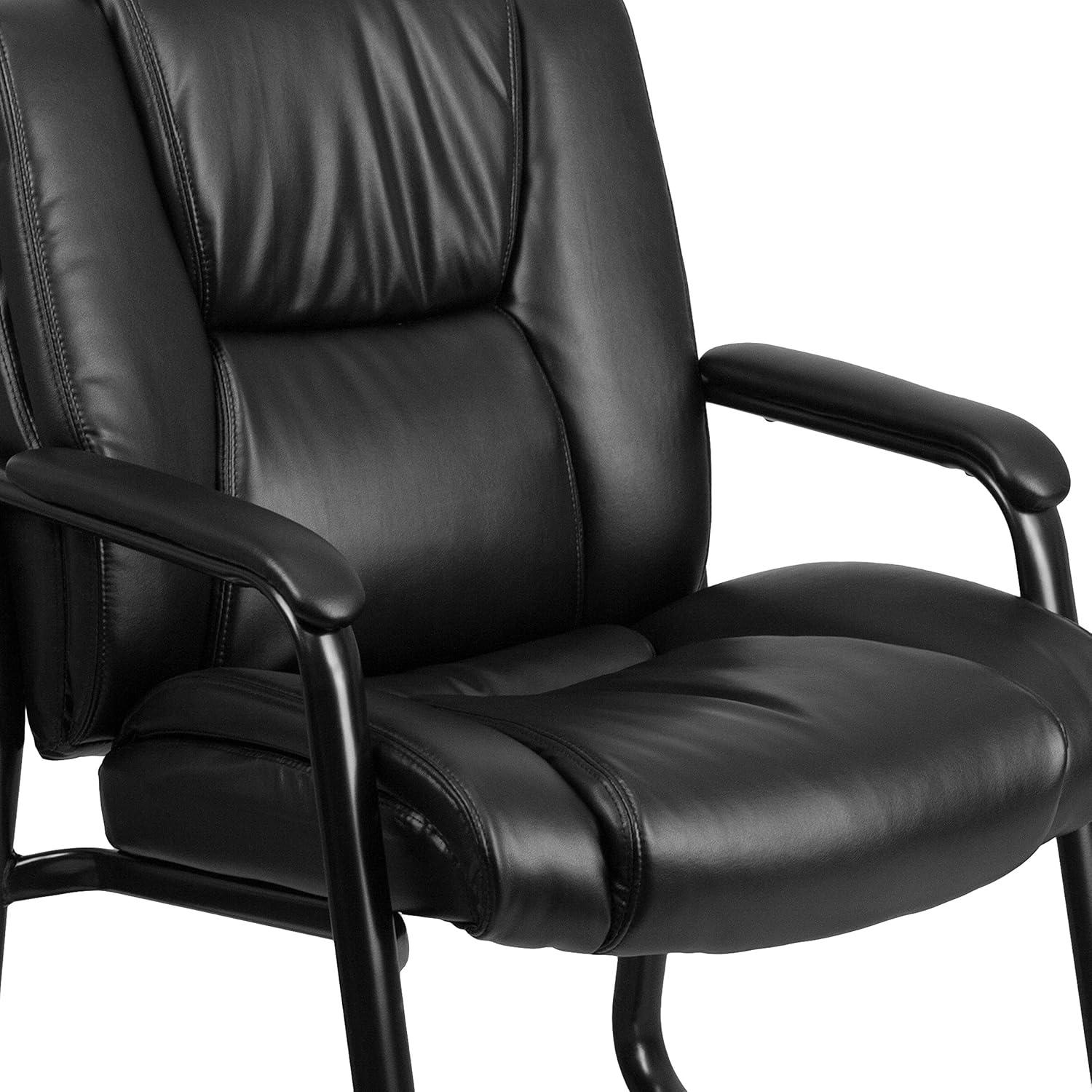 imageFlash Furniture LeatherSoft Executive Reception Chair with Padded Armrests and Sled Base Upholstered Side Chair for Living Room or Office Black