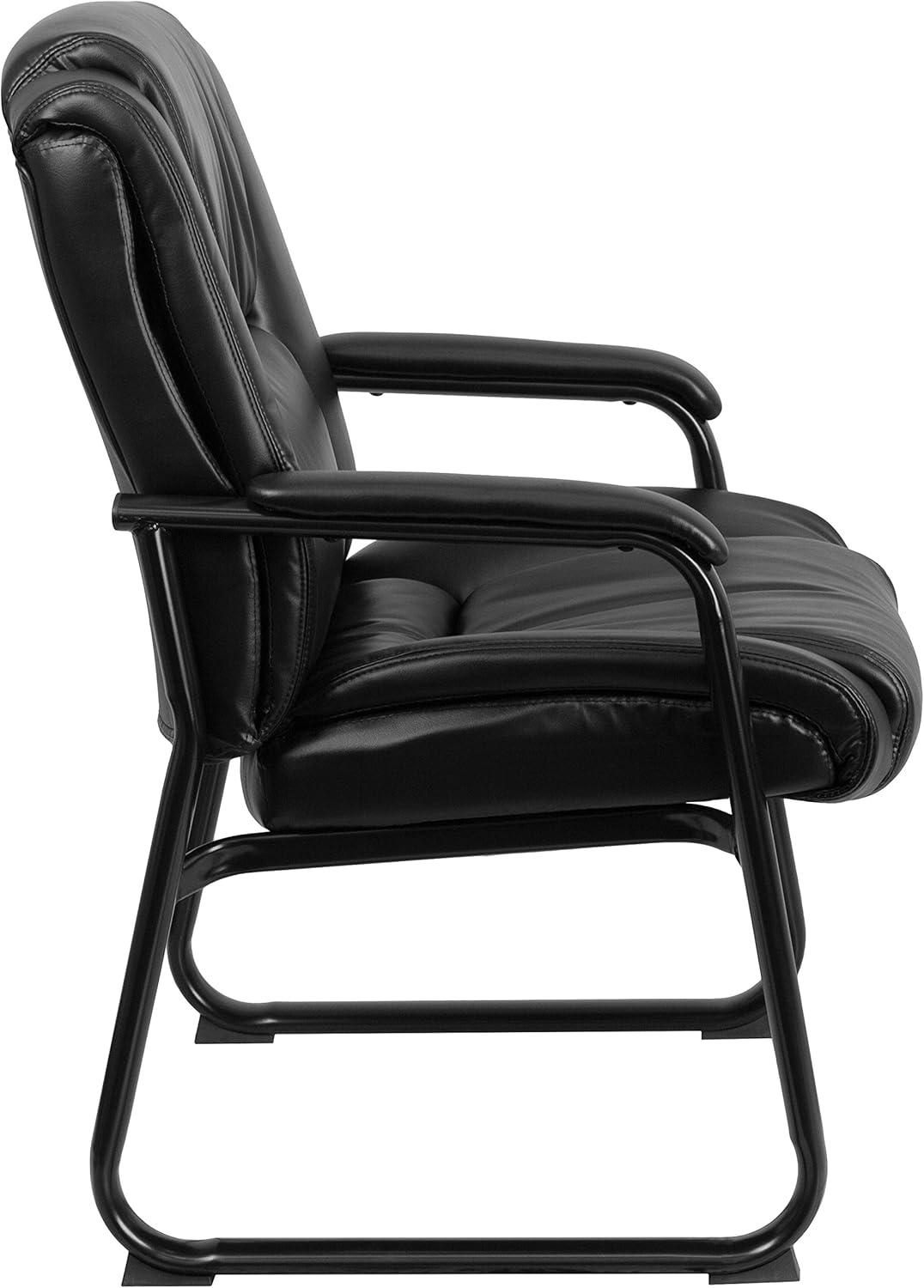 imageFlash Furniture LeatherSoft Executive Reception Chair with Padded Armrests and Sled Base Upholstered Side Chair for Living Room or Office Black