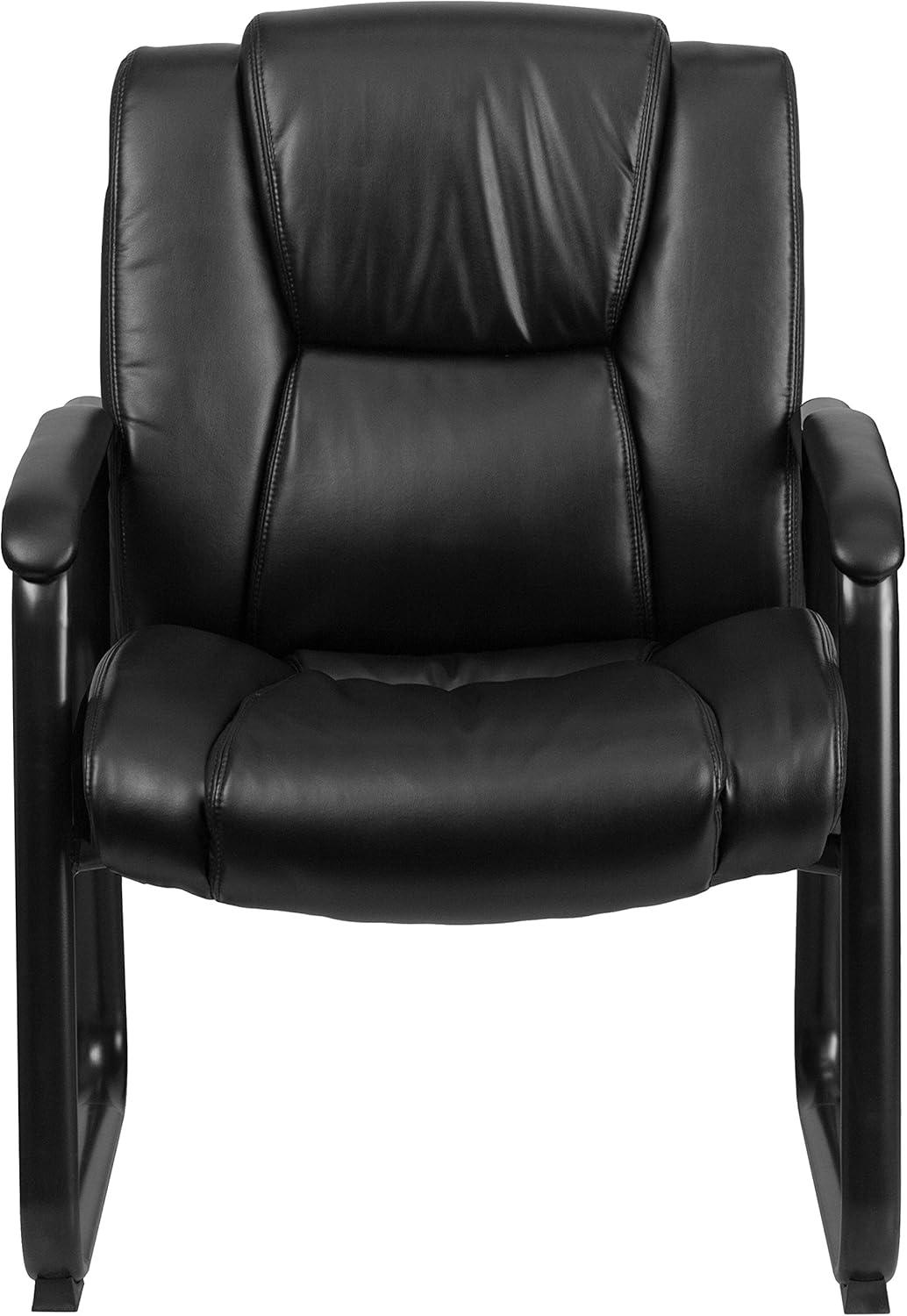 imageFlash Furniture LeatherSoft Executive Reception Chair with Padded Armrests and Sled Base Upholstered Side Chair for Living Room or Office Black