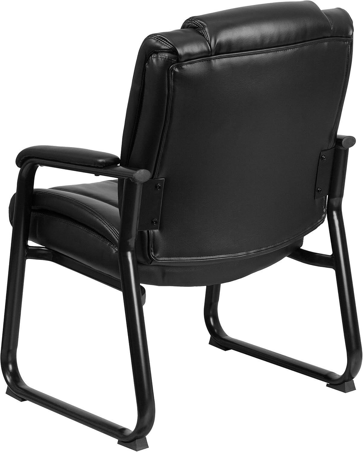 imageFlash Furniture LeatherSoft Executive Reception Chair with Padded Armrests and Sled Base Upholstered Side Chair for Living Room or Office Black