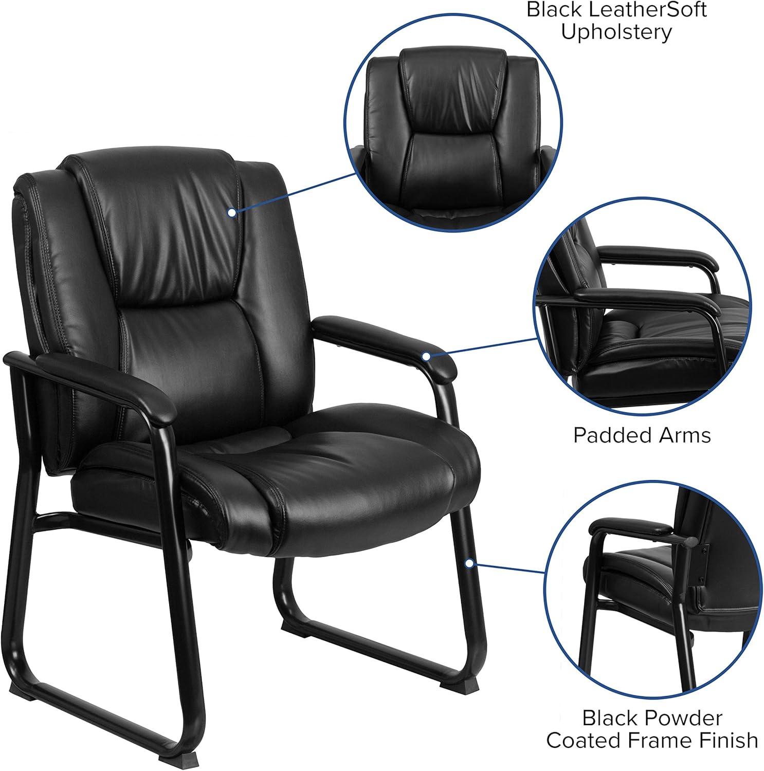 imageFlash Furniture LeatherSoft Executive Reception Chair with Padded Armrests and Sled Base Upholstered Side Chair for Living Room or Office Black