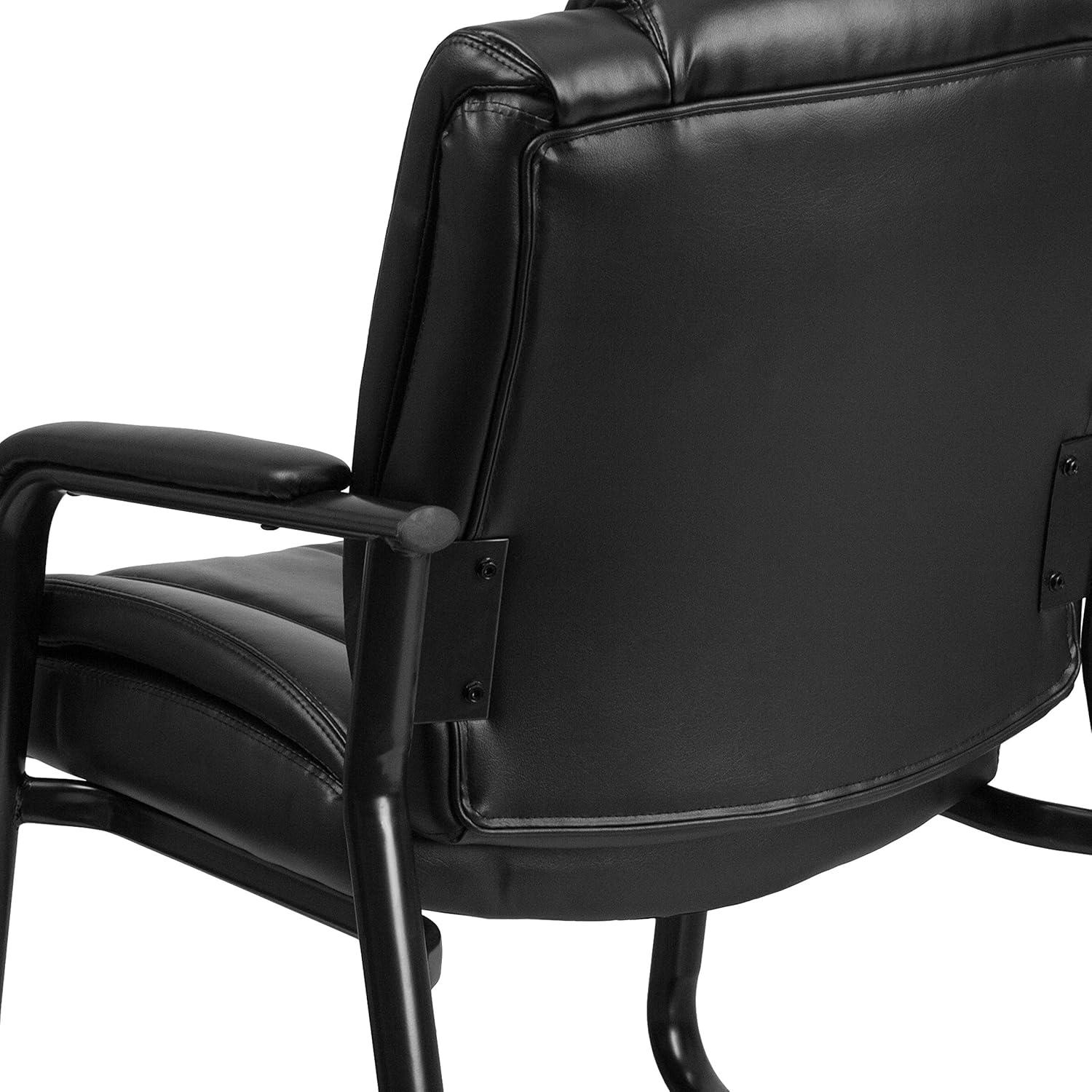 imageFlash Furniture LeatherSoft Executive Reception Chair with Padded Armrests and Sled Base Upholstered Side Chair for Living Room or Office Black