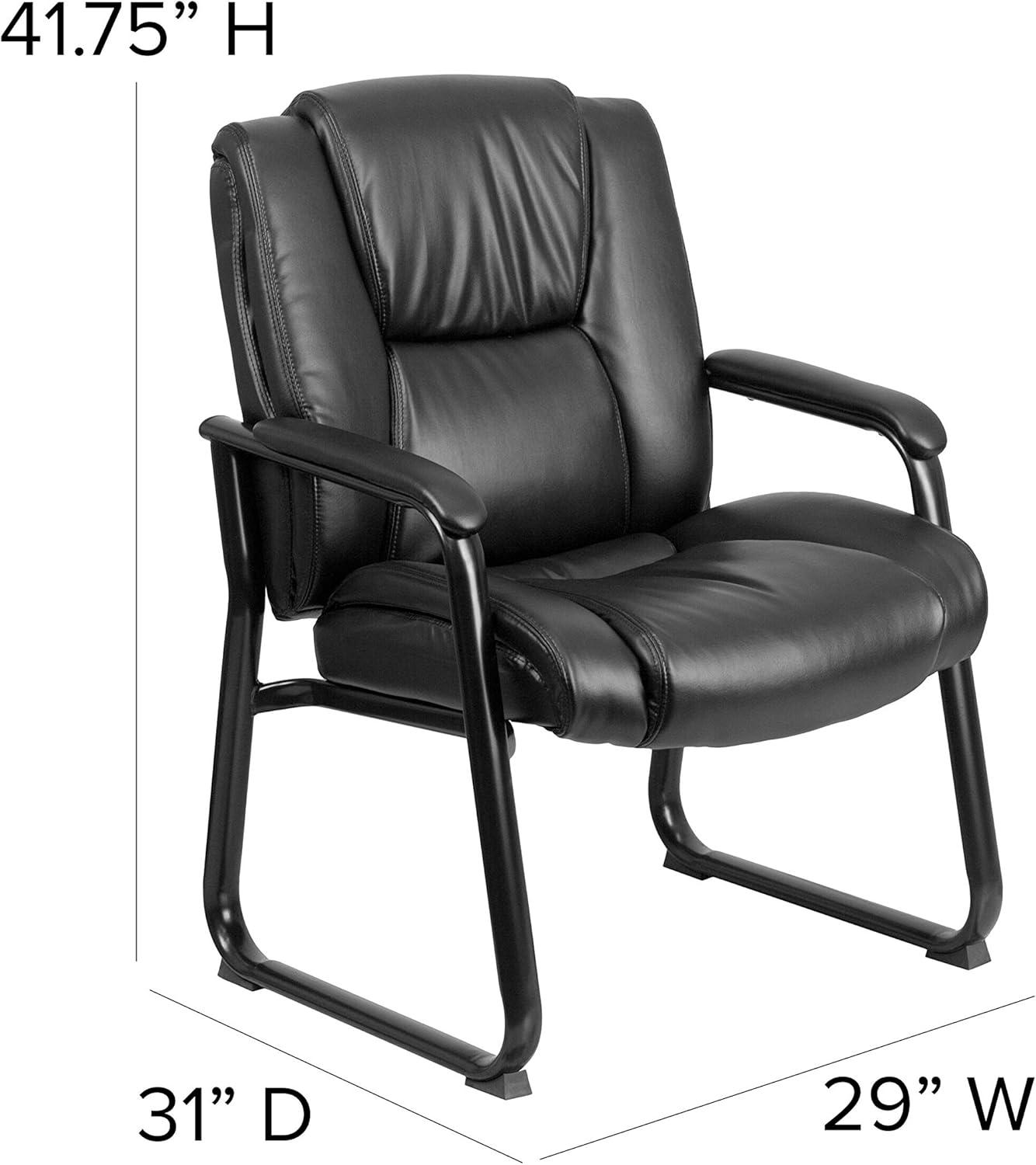 imageFlash Furniture LeatherSoft Executive Reception Chair with Padded Armrests and Sled Base Upholstered Side Chair for Living Room or Office Black