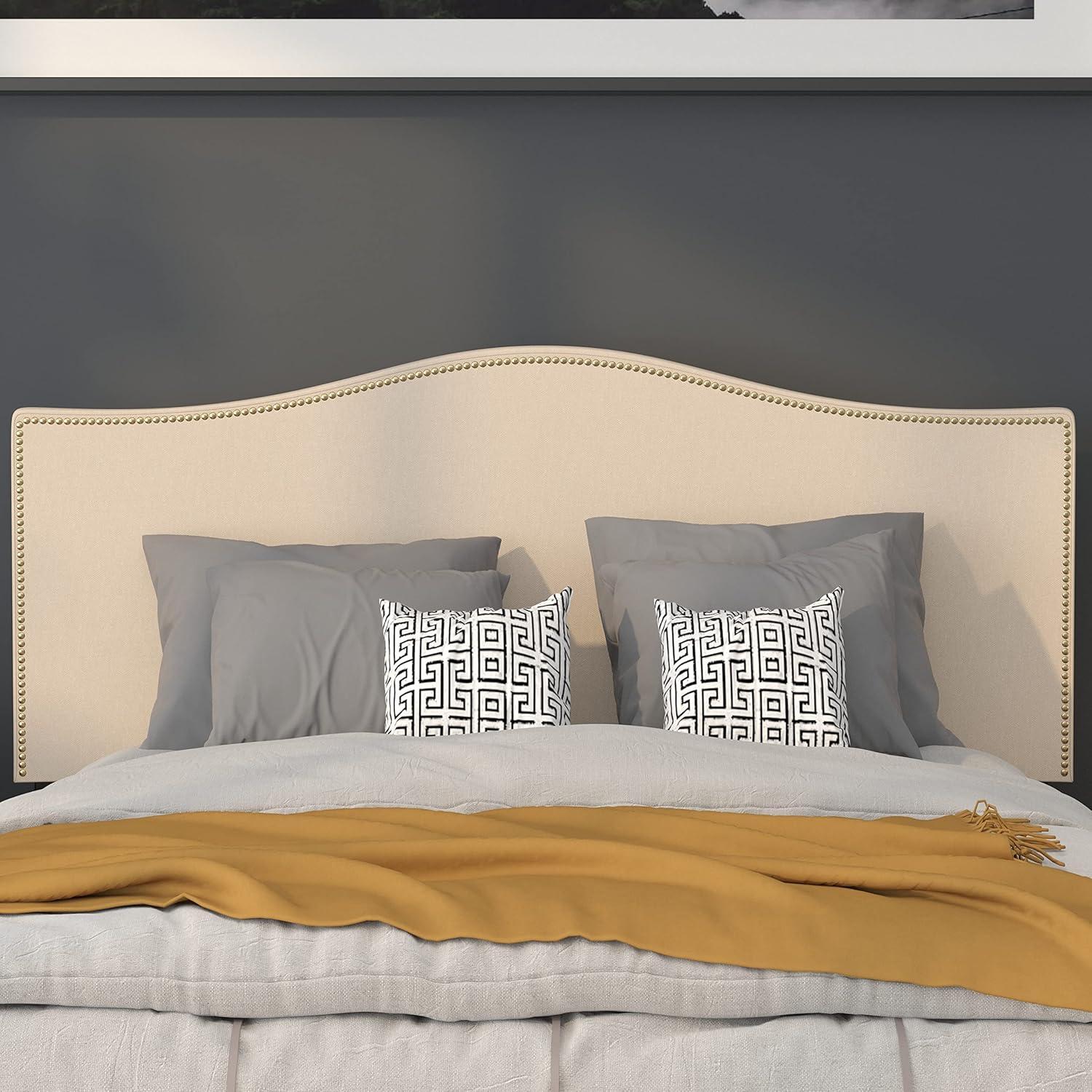imageFlash Furniture Lexington Upholstered Twin Size Headboard with Accent Nail Trim in White FabricBeige