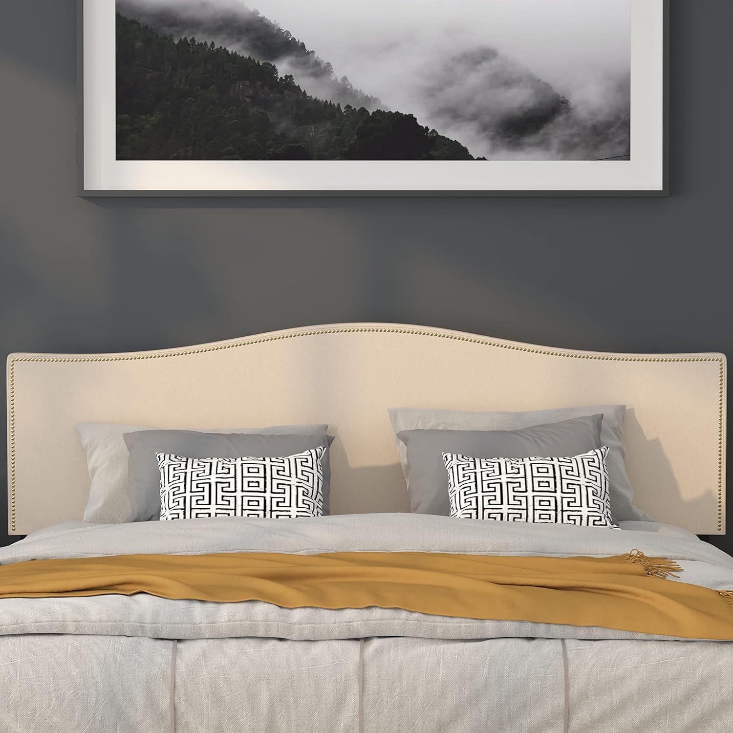 imageFlash Furniture Lexington Upholstered Twin Size Headboard with Accent Nail Trim in White FabricBeige