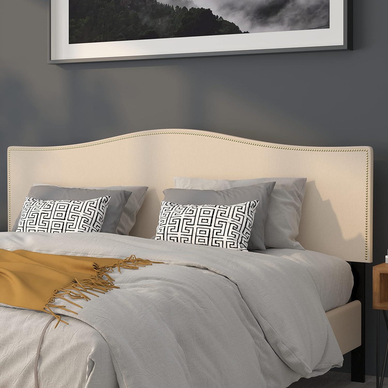 imageFlash Furniture Lexington Upholstered Twin Size Headboard with Accent Nail Trim in White FabricBeige