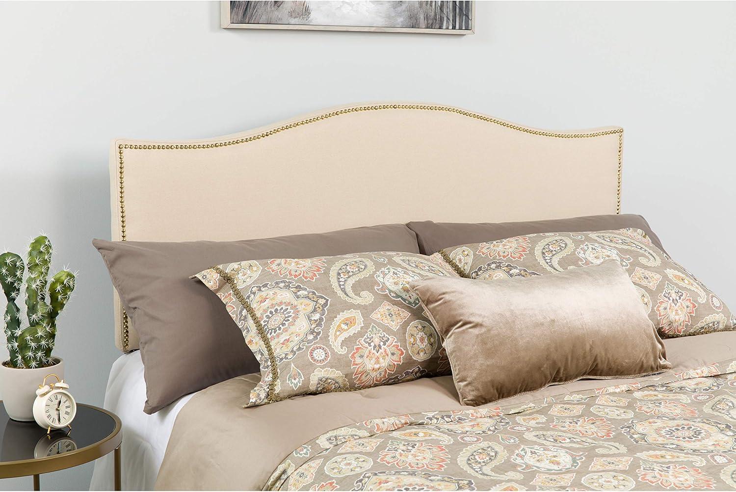 imageFlash Furniture Lexington Upholstered Twin Size Headboard with Accent Nail Trim in White FabricBeige