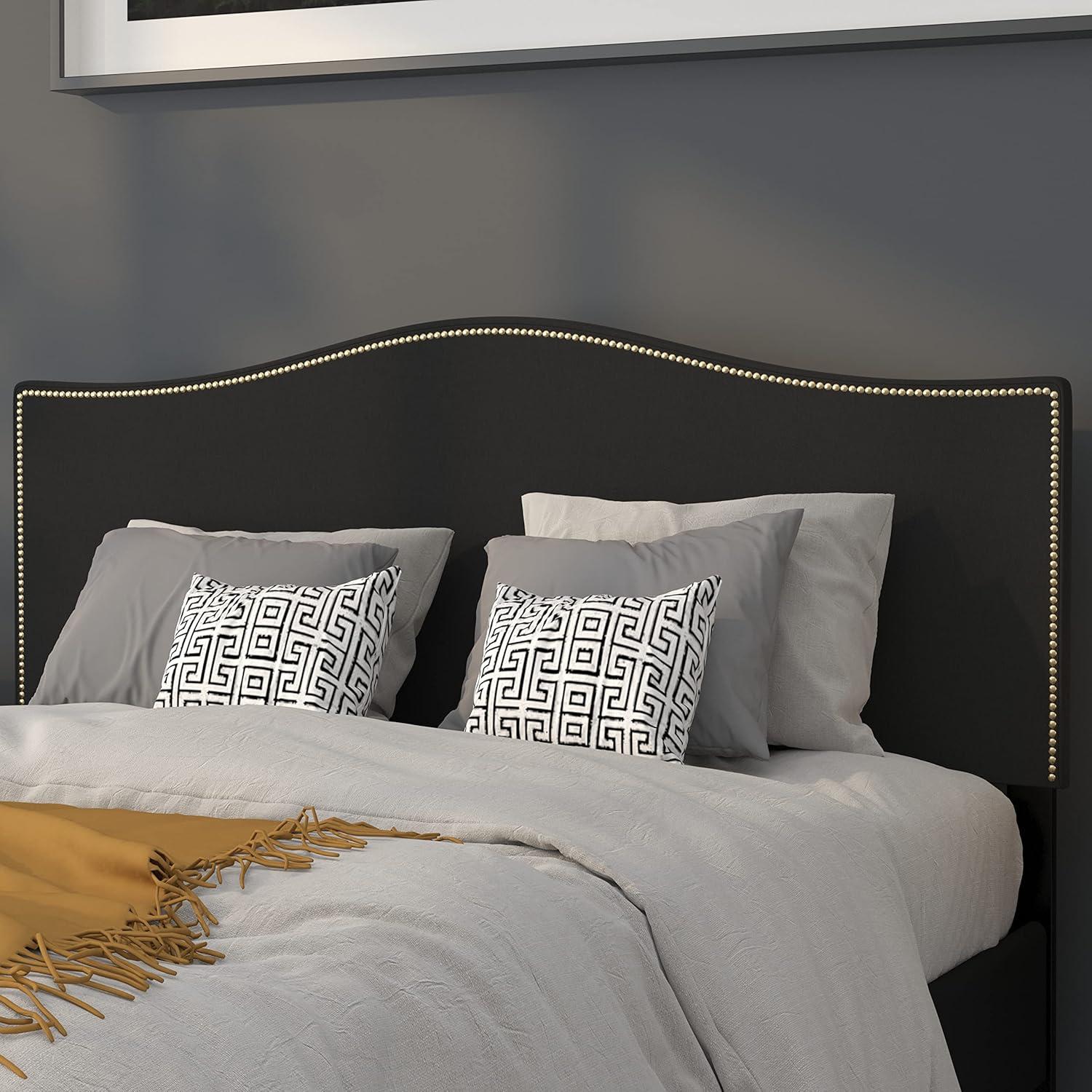imageFlash Furniture Lexington Upholstered Twin Size Headboard with Accent Nail Trim in White FabricBlack