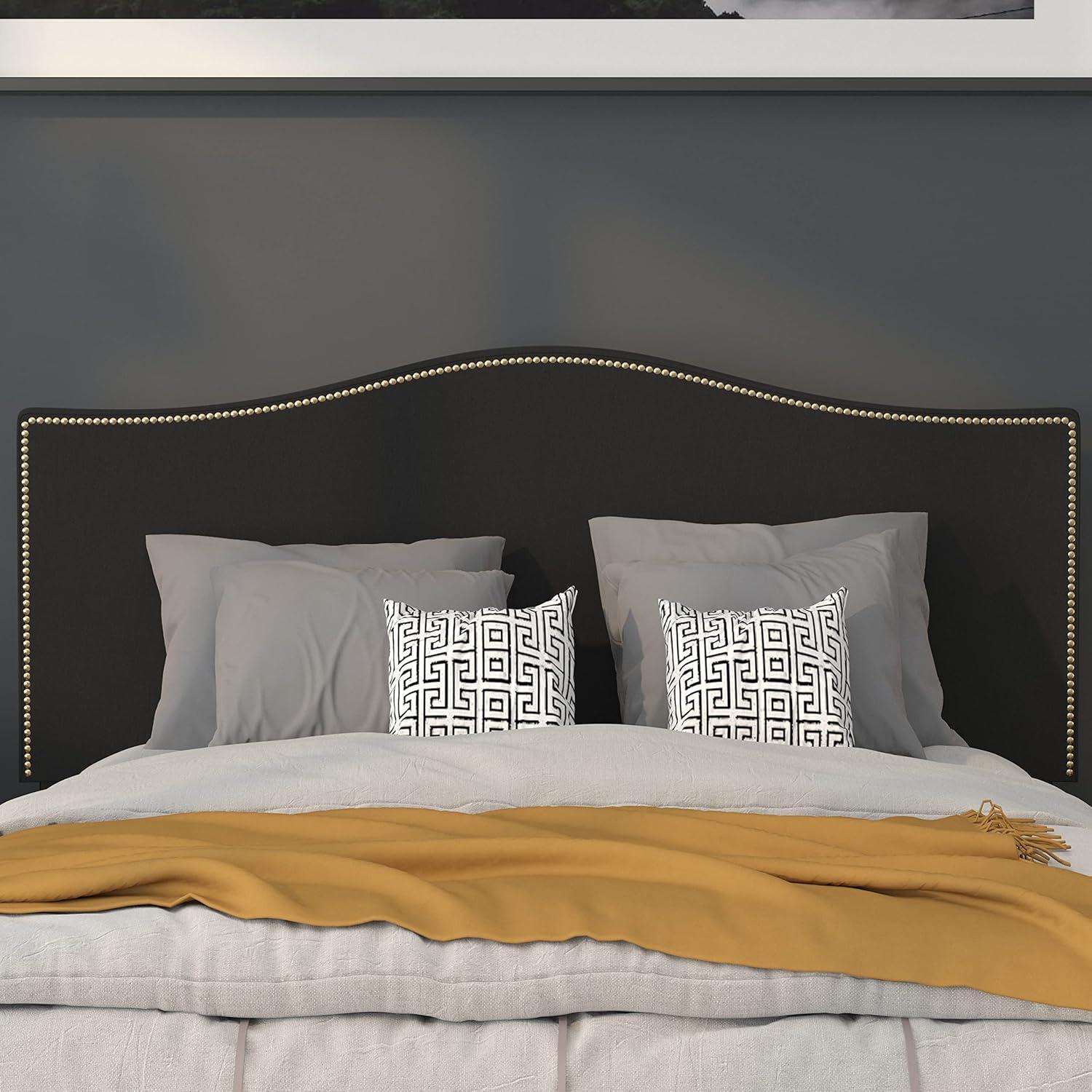 imageFlash Furniture Lexington Upholstered Twin Size Headboard with Accent Nail Trim in White FabricBlack