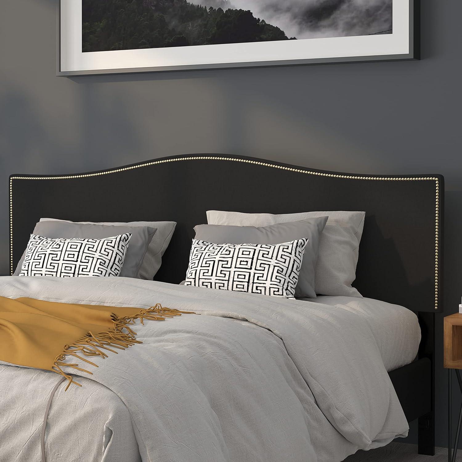 imageFlash Furniture Lexington Upholstered Twin Size Headboard with Accent Nail Trim in White FabricBlack