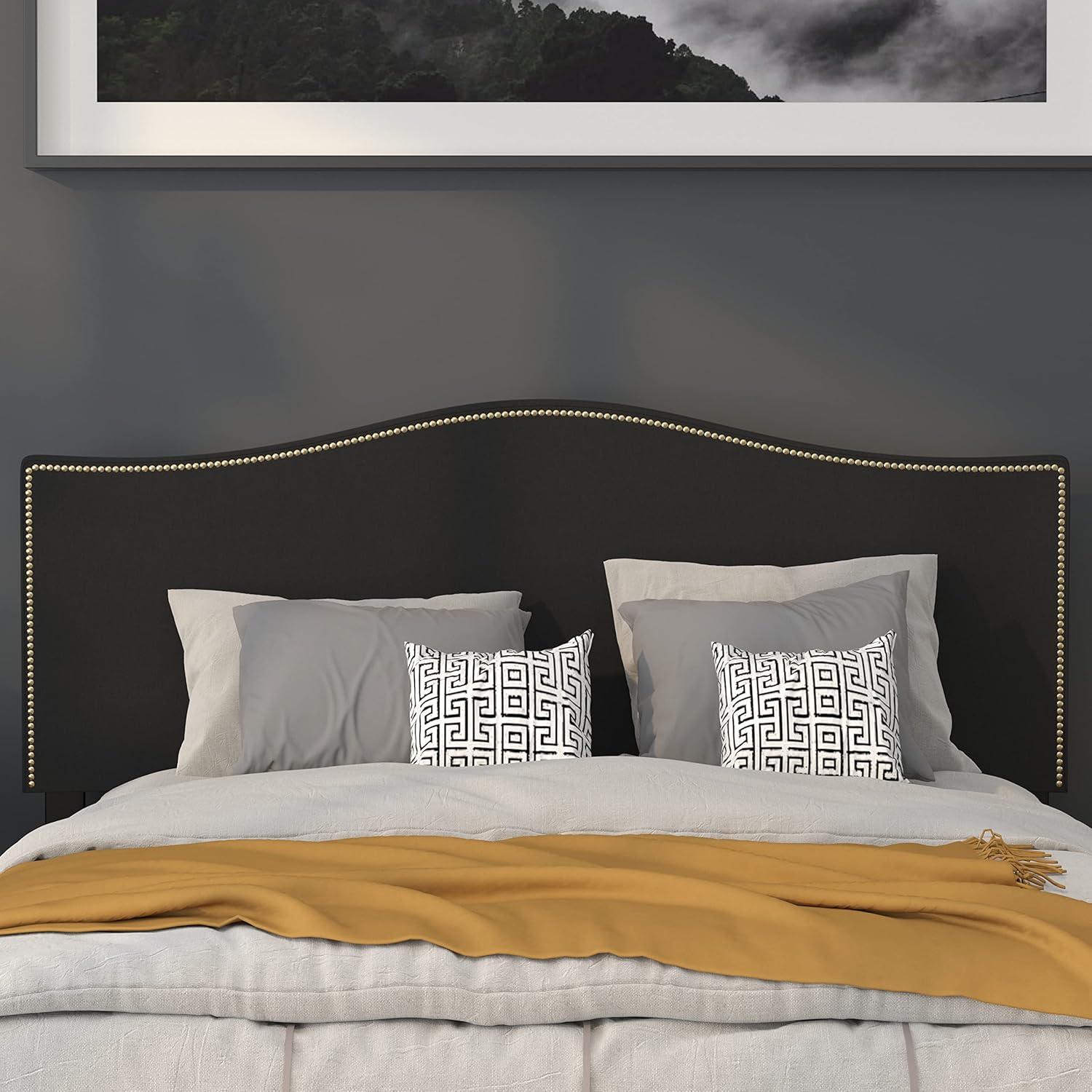imageFlash Furniture Lexington Upholstered Twin Size Headboard with Accent Nail Trim in White FabricBlack