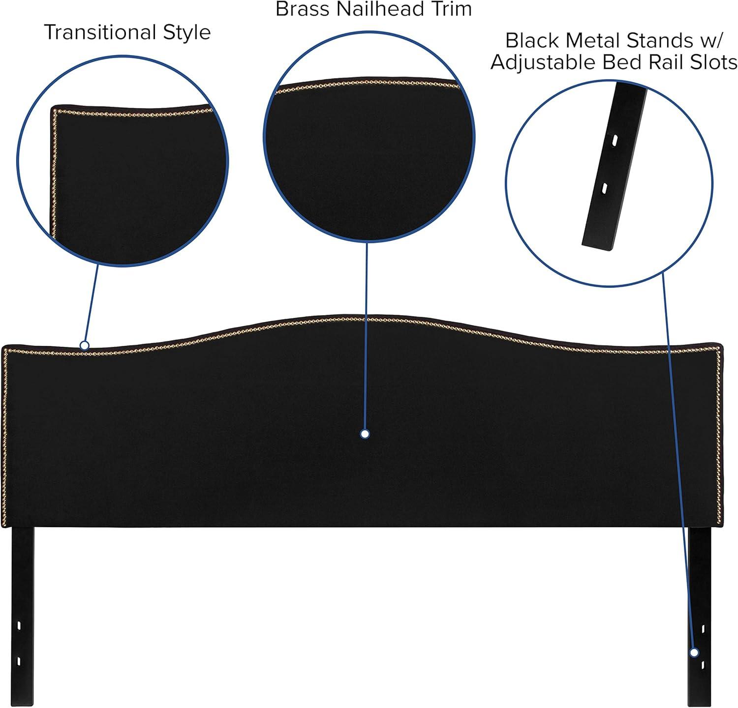 imageFlash Furniture Lexington Upholstered Twin Size Headboard with Accent Nail Trim in White FabricBlack
