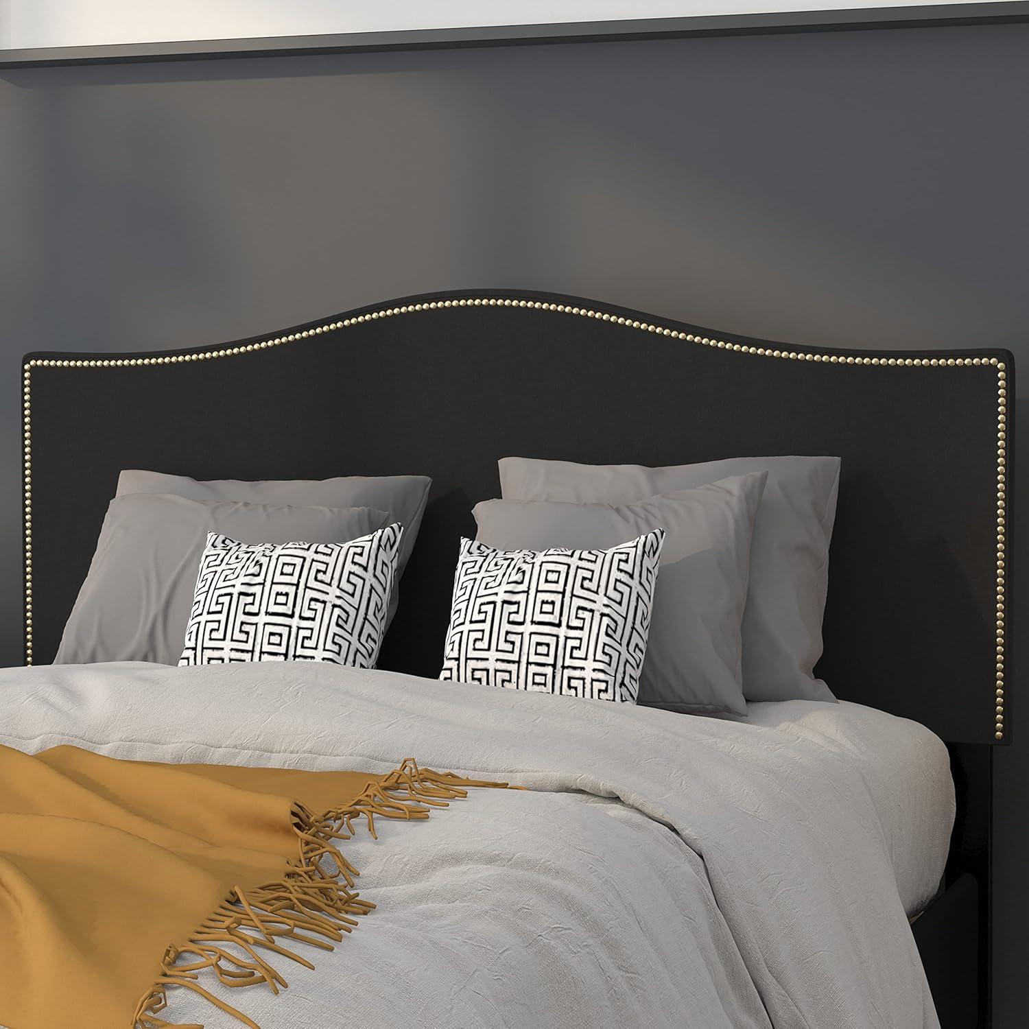 imageFlash Furniture Lexington Upholstered Twin Size Headboard with Accent Nail Trim in White FabricBlack