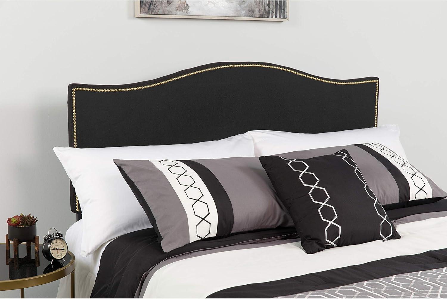 imageFlash Furniture Lexington Upholstered Twin Size Headboard with Accent Nail Trim in White FabricBlack