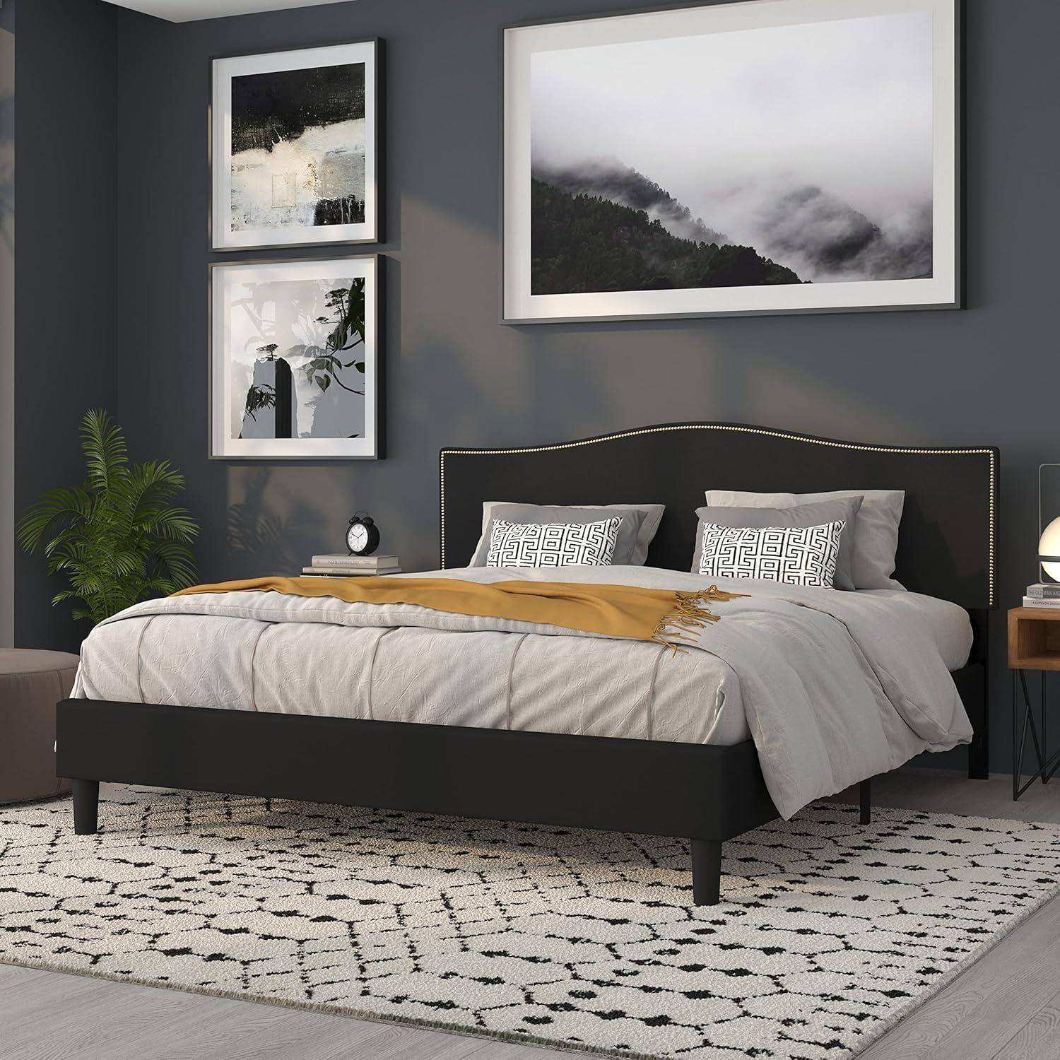 imageFlash Furniture Lexington Upholstered Twin Size Headboard with Accent Nail Trim in White FabricBlack
