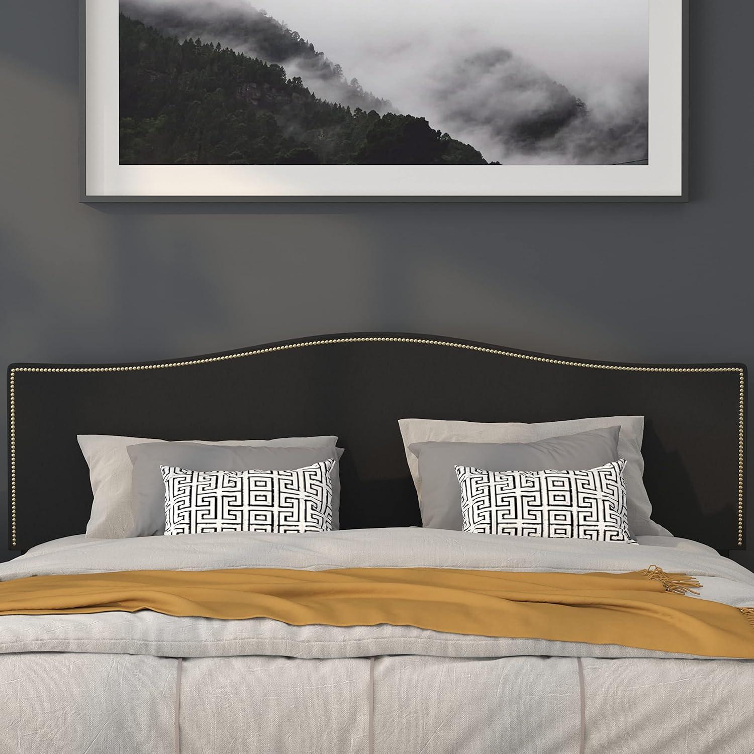imageFlash Furniture Lexington Upholstered Twin Size Headboard with Accent Nail Trim in White FabricBlack
