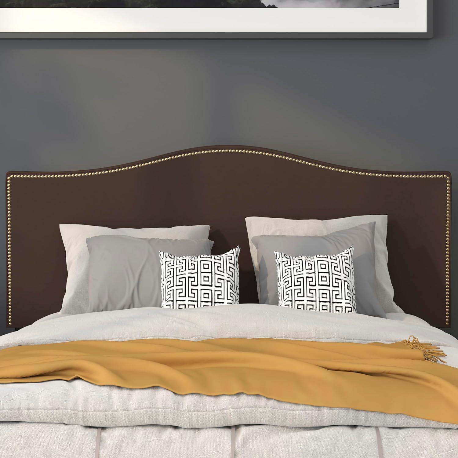 imageFlash Furniture Lexington Upholstered Twin Size Headboard with Accent Nail Trim in White FabricDark Brown