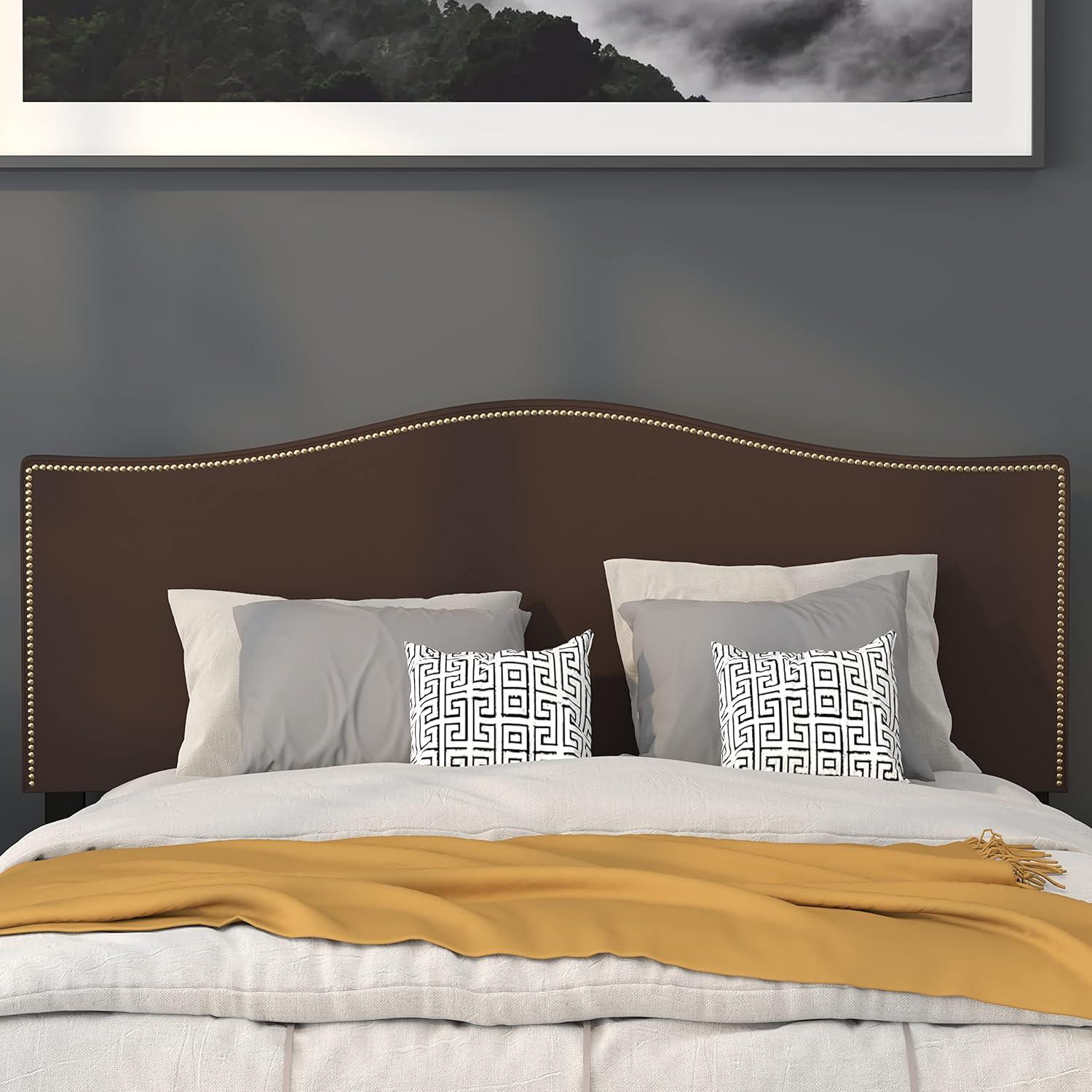 imageFlash Furniture Lexington Upholstered Twin Size Headboard with Accent Nail Trim in White FabricDark Brown