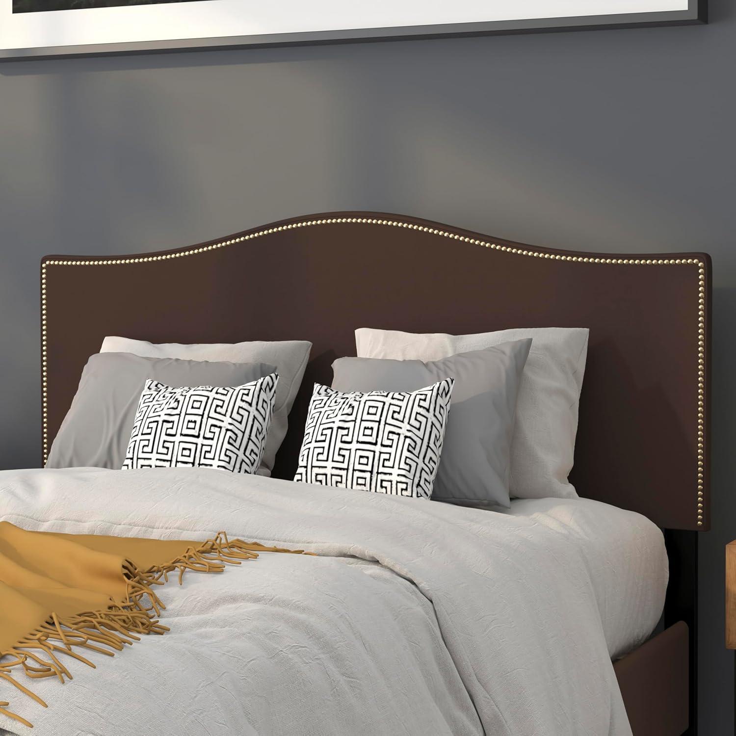 imageFlash Furniture Lexington Upholstered Twin Size Headboard with Accent Nail Trim in White FabricDark Brown