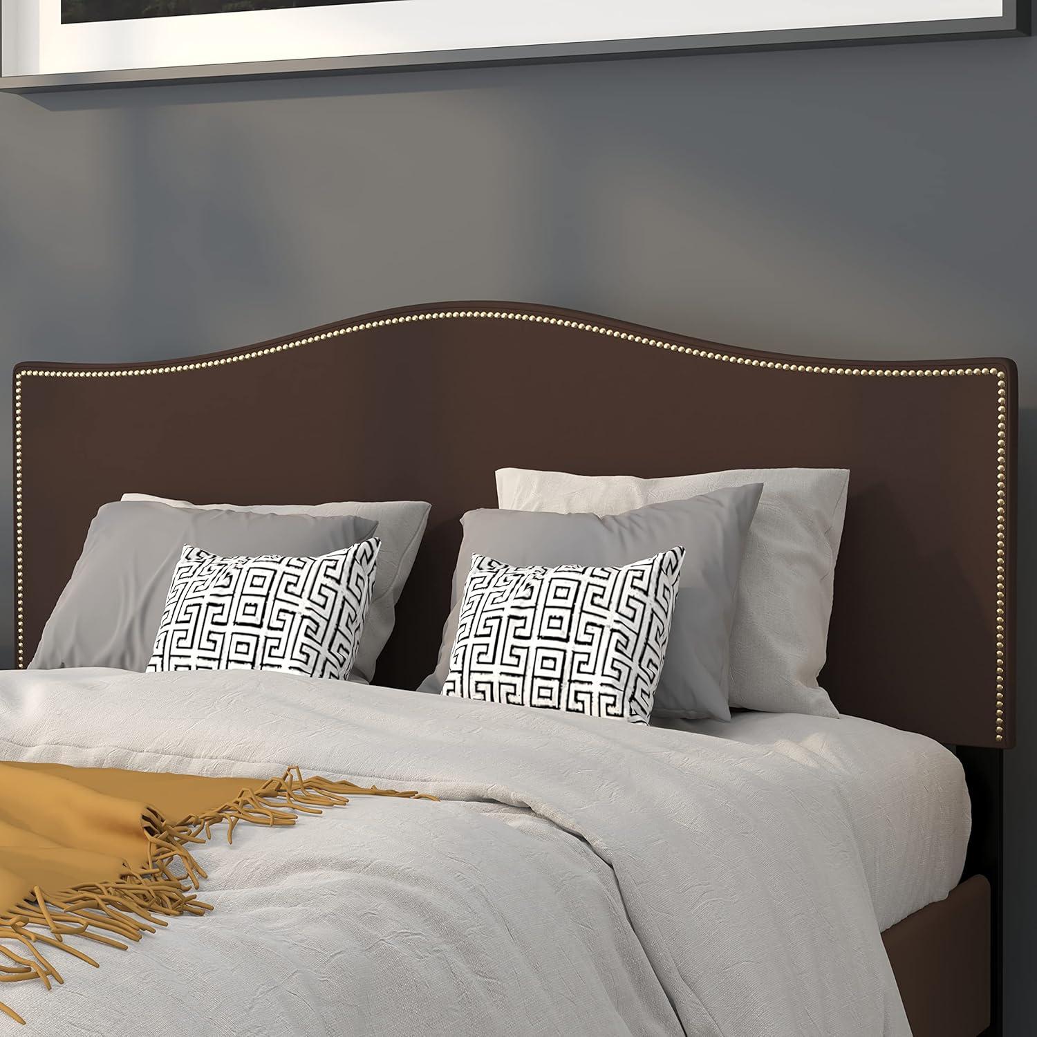 imageFlash Furniture Lexington Upholstered Twin Size Headboard with Accent Nail Trim in White FabricDark Brown