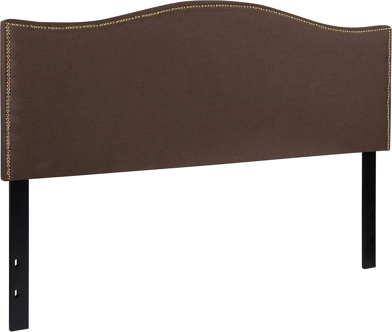 imageFlash Furniture Lexington Upholstered Twin Size Headboard with Accent Nail Trim in White FabricDark Brown