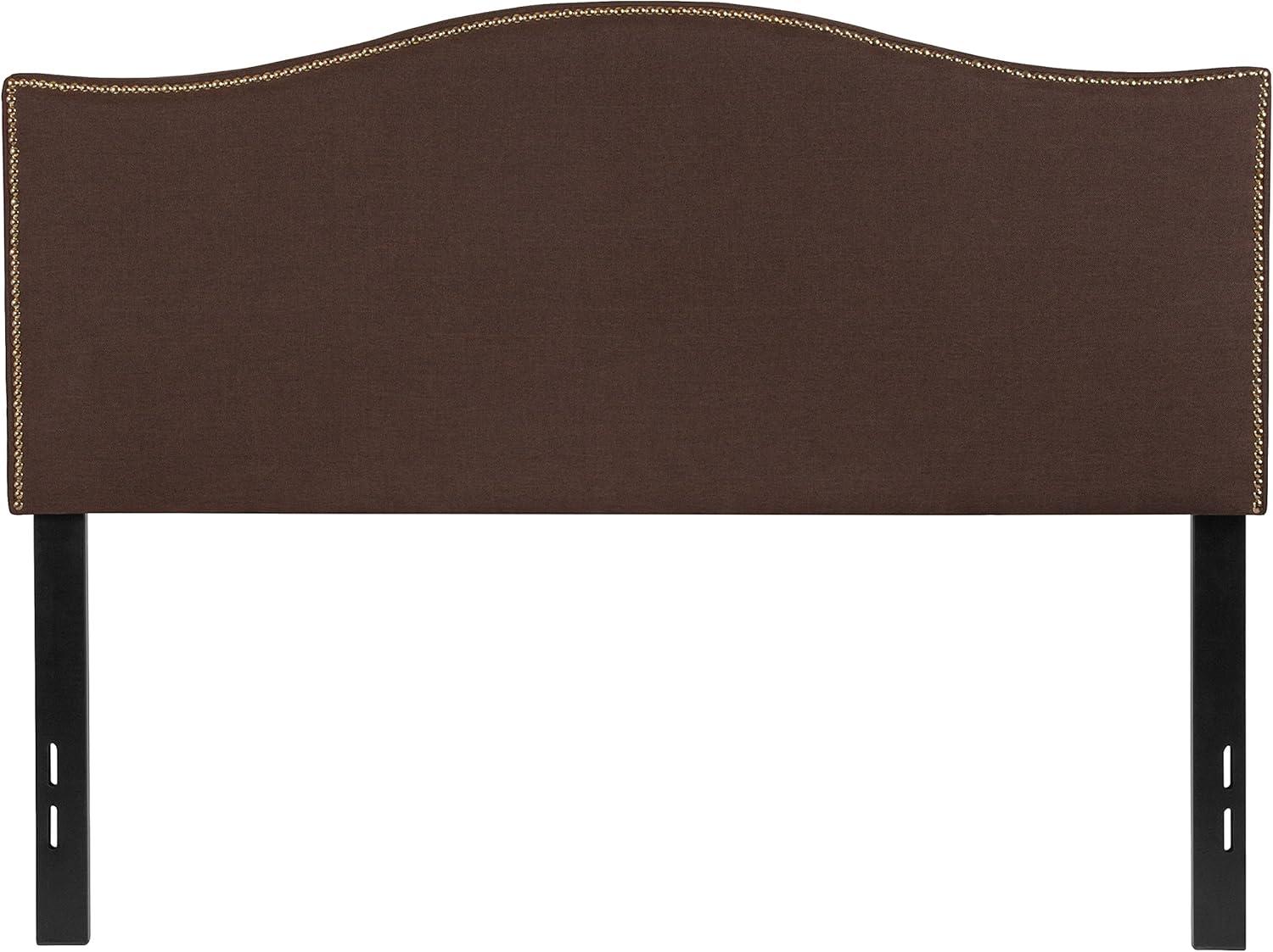 imageFlash Furniture Lexington Upholstered Twin Size Headboard with Accent Nail Trim in White FabricDark Brown