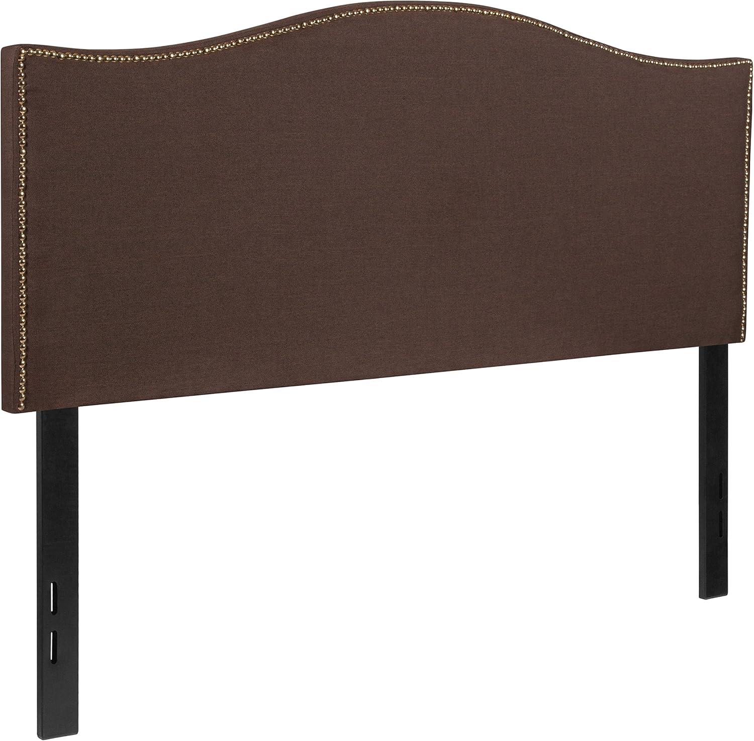 imageFlash Furniture Lexington Upholstered Twin Size Headboard with Accent Nail Trim in White FabricDark Brown