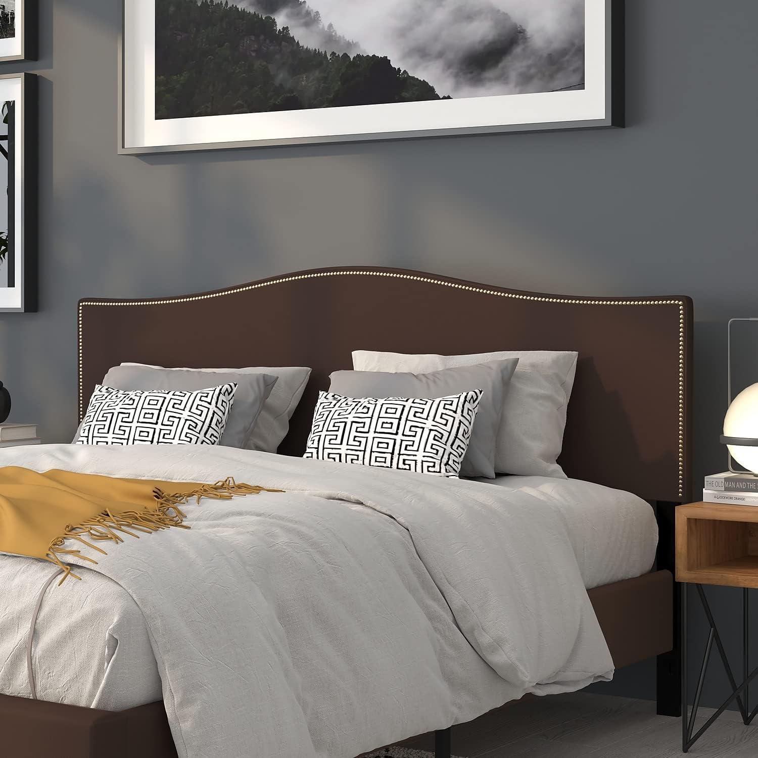 imageFlash Furniture Lexington Upholstered Twin Size Headboard with Accent Nail Trim in White FabricDark Brown