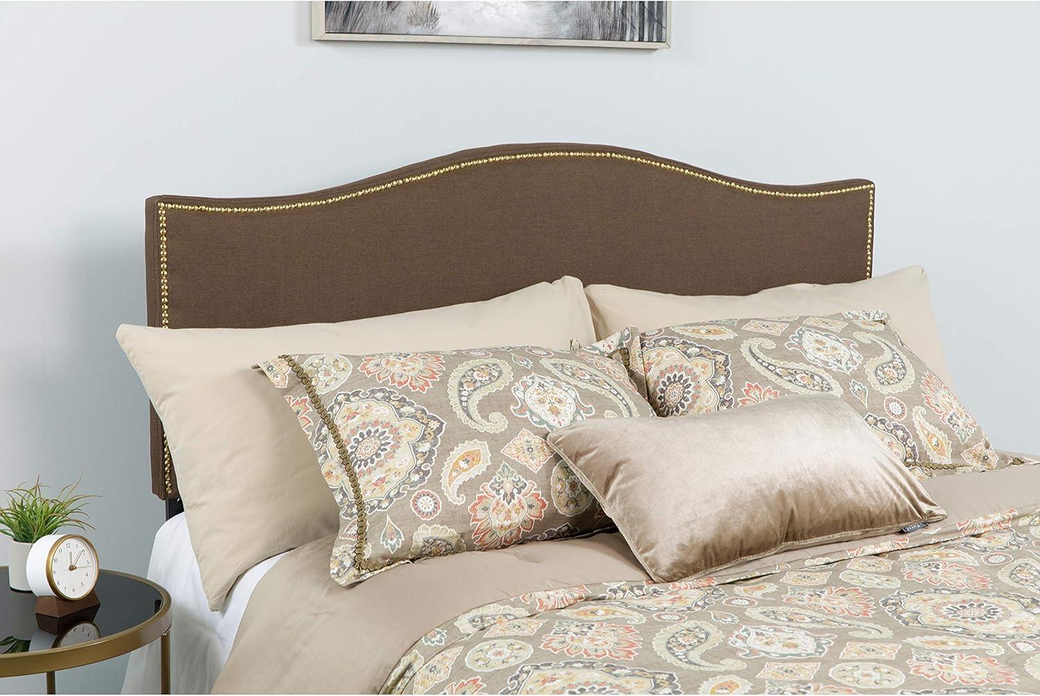 imageFlash Furniture Lexington Upholstered Twin Size Headboard with Accent Nail Trim in White FabricDark Brown