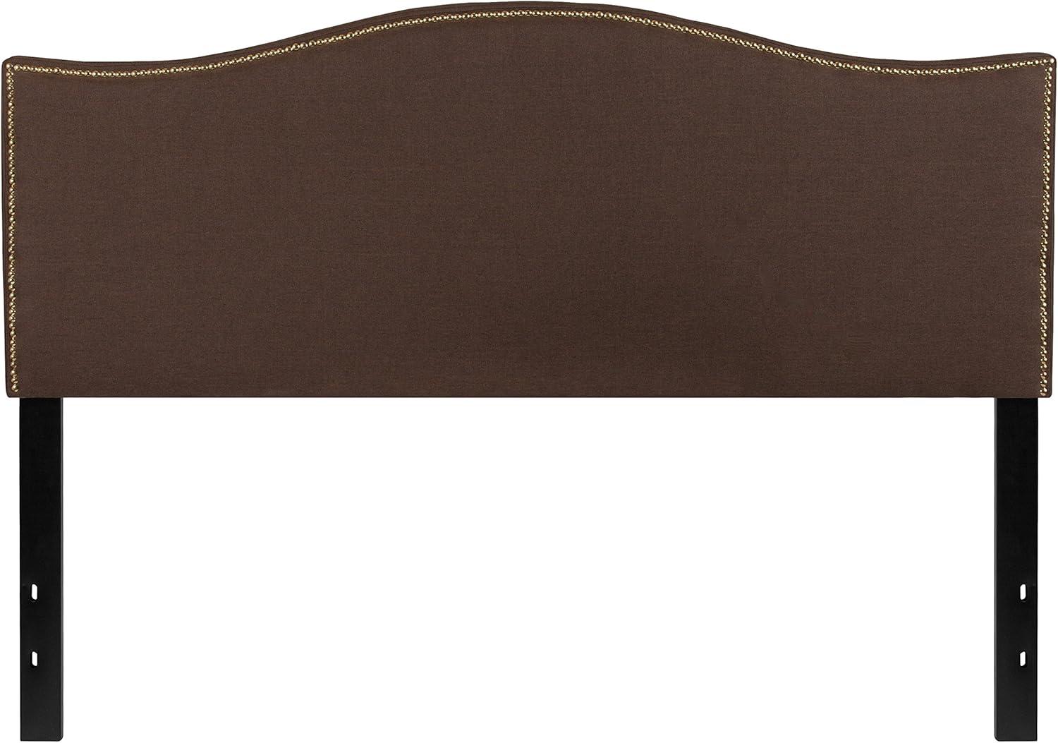 imageFlash Furniture Lexington Upholstered Twin Size Headboard with Accent Nail Trim in White FabricDark Brown