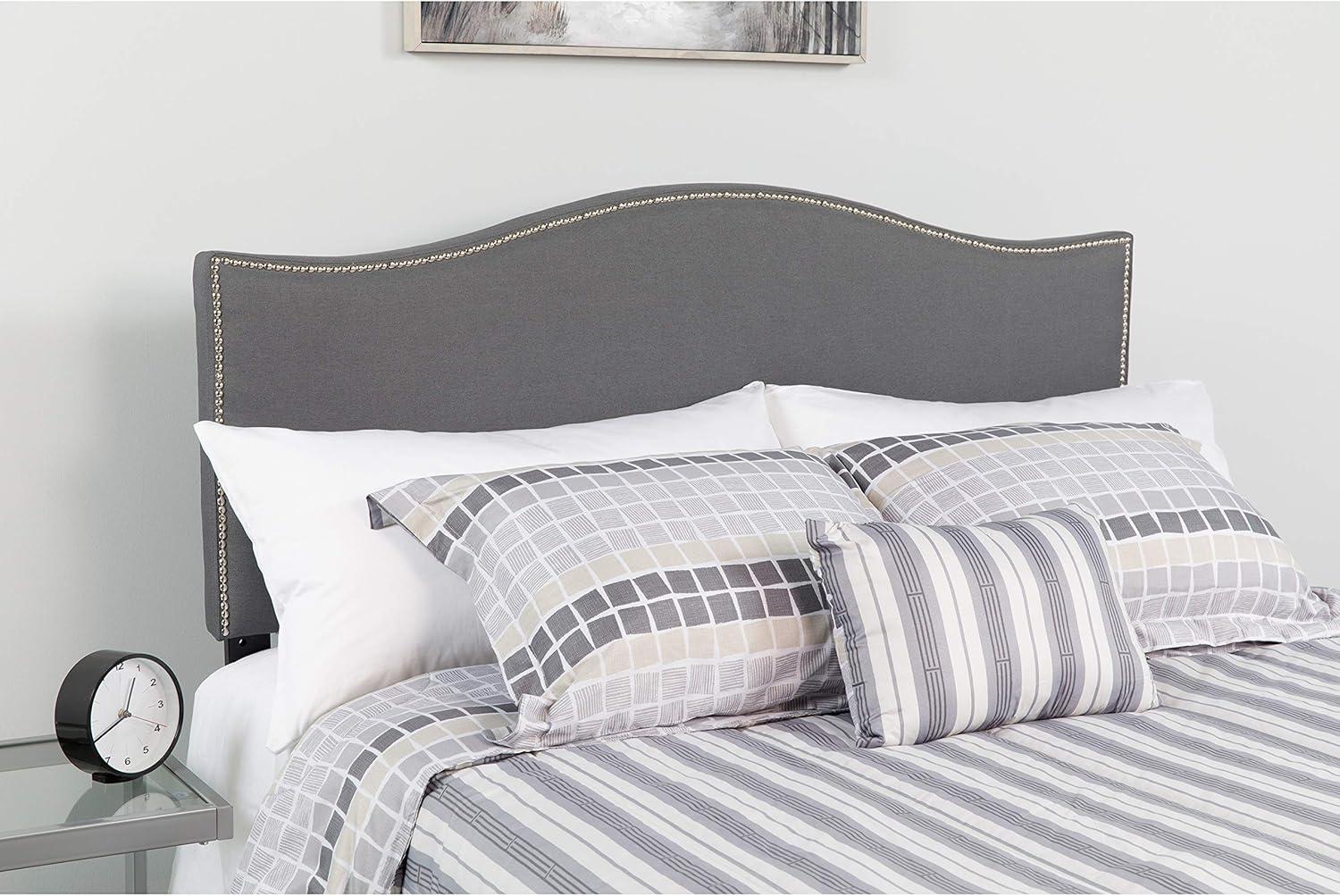 imageFlash Furniture Lexington Upholstered Twin Size Headboard with Accent Nail Trim in White FabricDark Gray