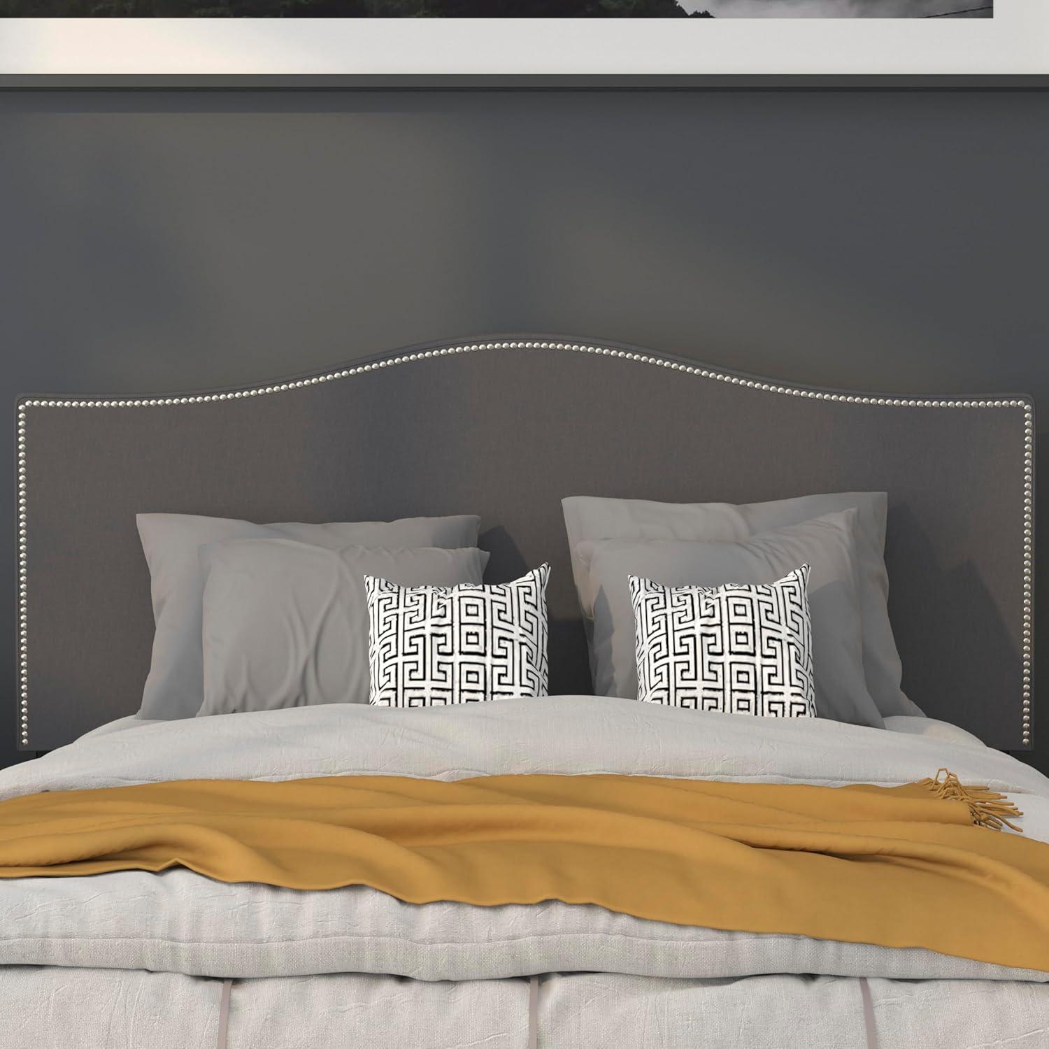 imageFlash Furniture Lexington Upholstered Twin Size Headboard with Accent Nail Trim in White FabricDark Gray