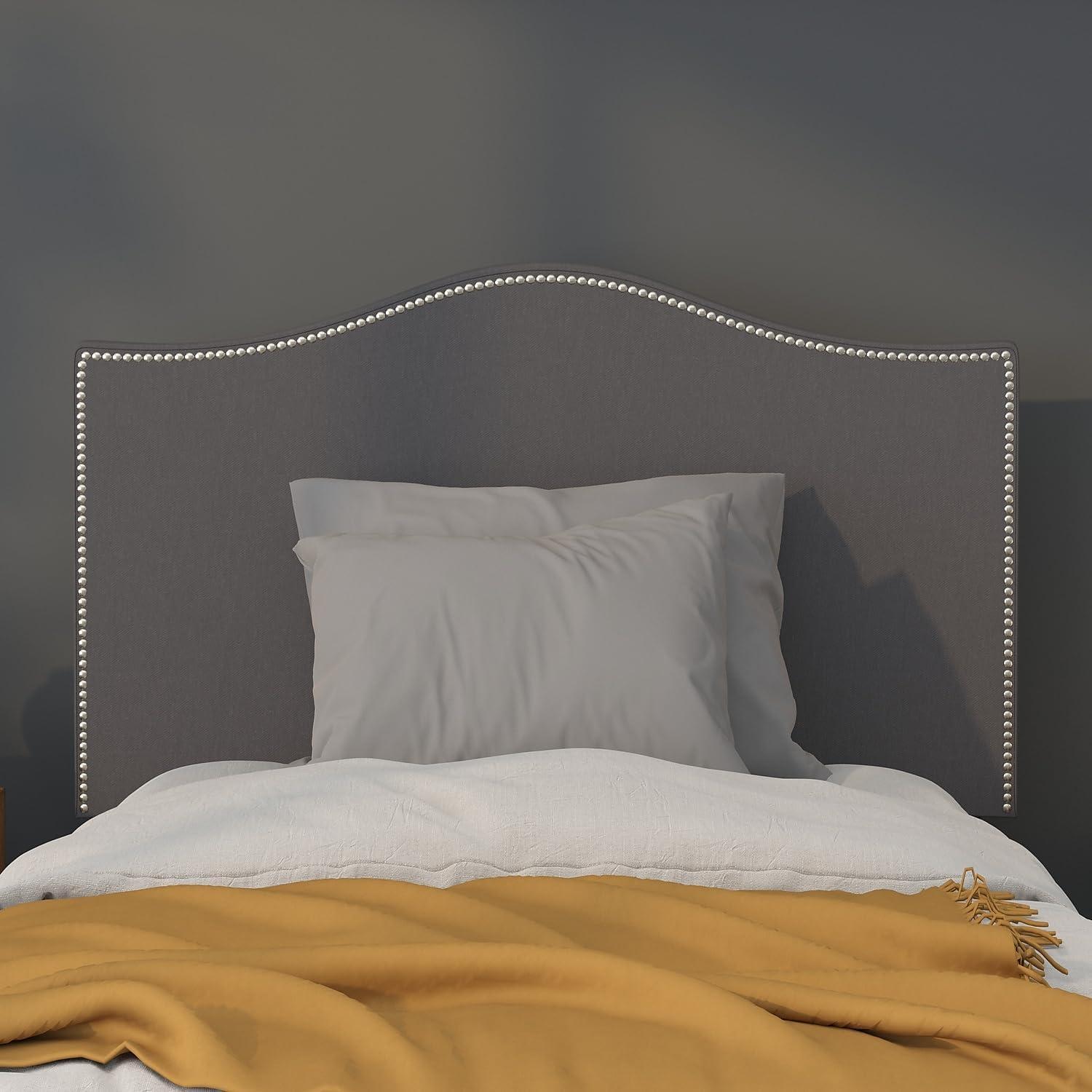 imageFlash Furniture Lexington Upholstered Twin Size Headboard with Accent Nail Trim in White FabricDark Gray